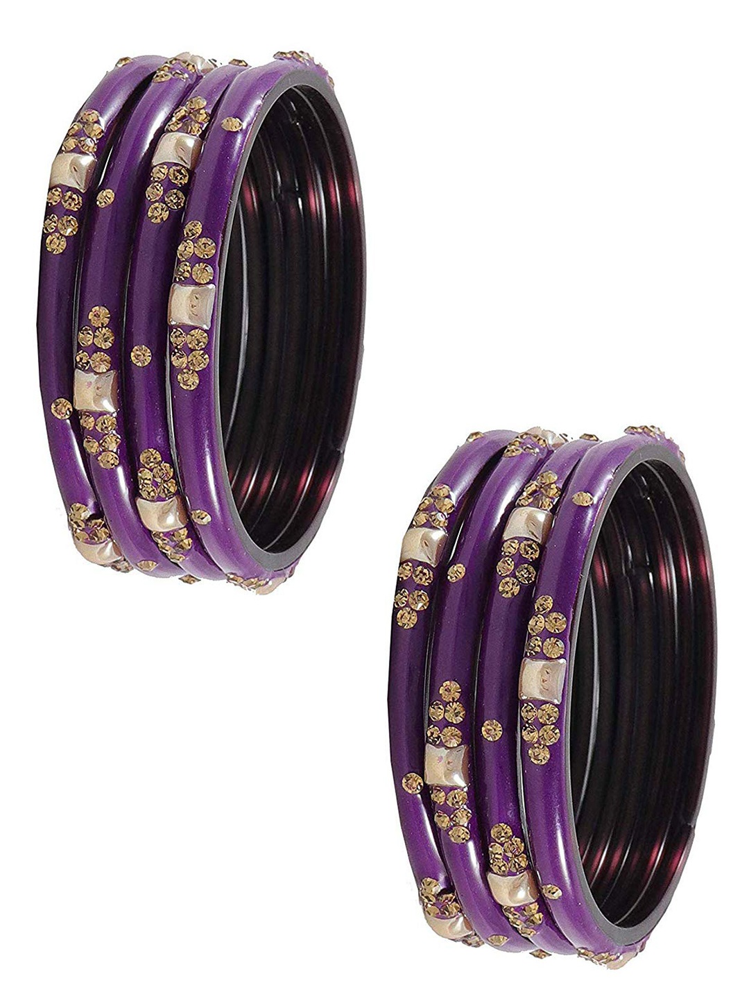 

ZULKA Set Of 12 Bangles Non Precious Metal and Silk Thread Latkan Bangles, Purple