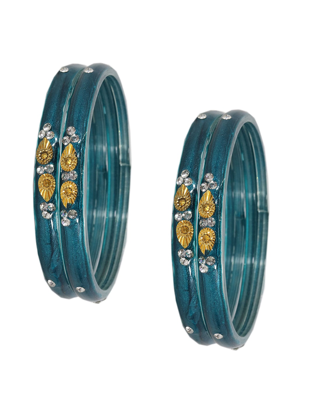 

ZULKA Set Of 12 Bangles Non Precious Metal and Silk Thread Latkan Bangle, Gold