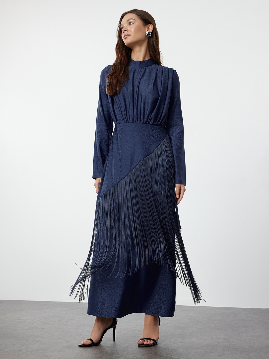 

Trendyol Striped Maxi Round Neck Dress, Navy blue