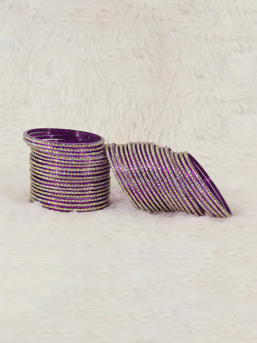 

ZULKA Set of 36 Glass Bangles with Golden Polka Dots & Glitter | Fancy Bangles, Purple