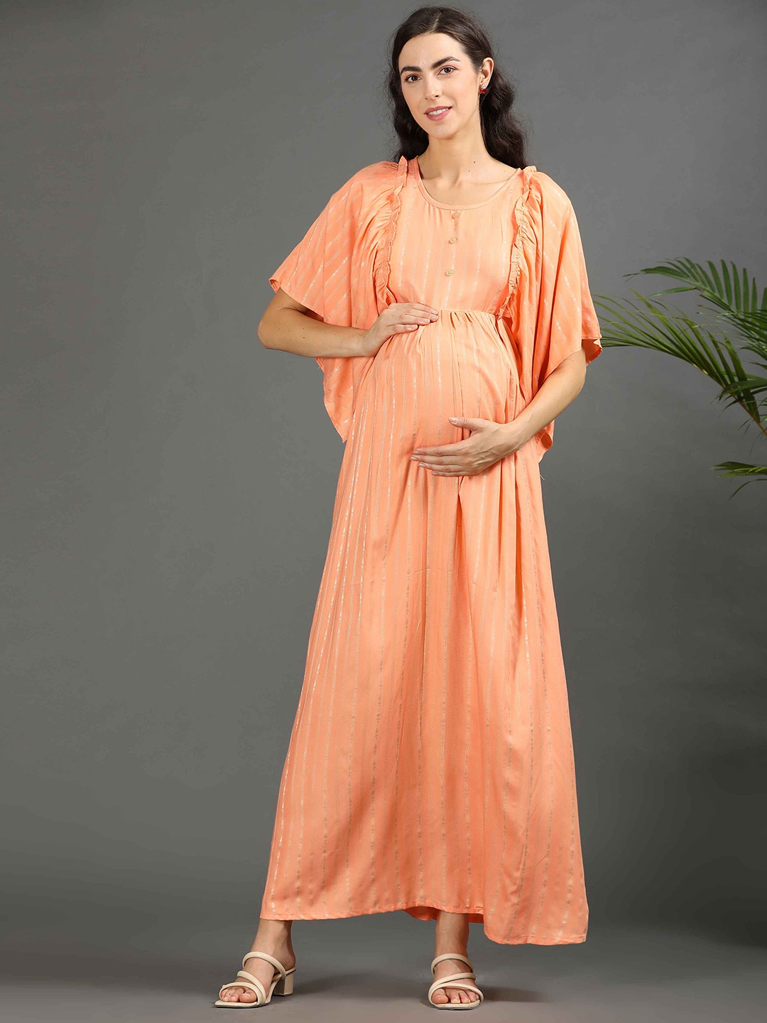 

GOLDSTROMS Women Printed Maternity Long Ethnic Dress, Peach