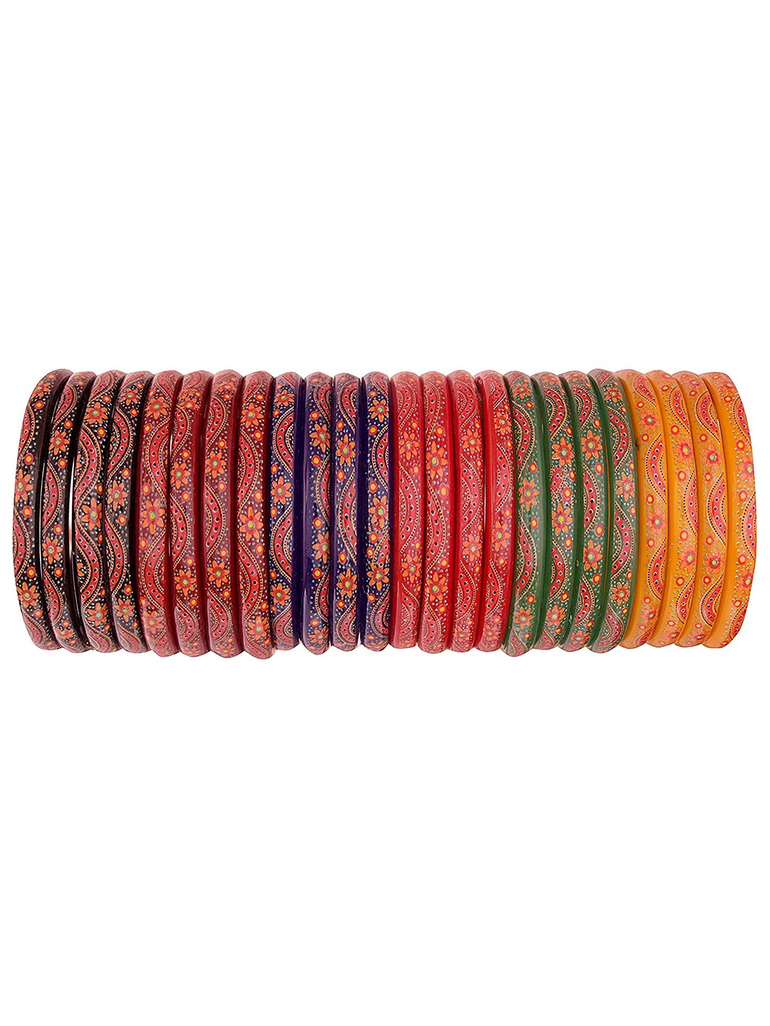 

ZULKA Set of 24 Traditional Floral Printed Glass Kada Bangles, Multi