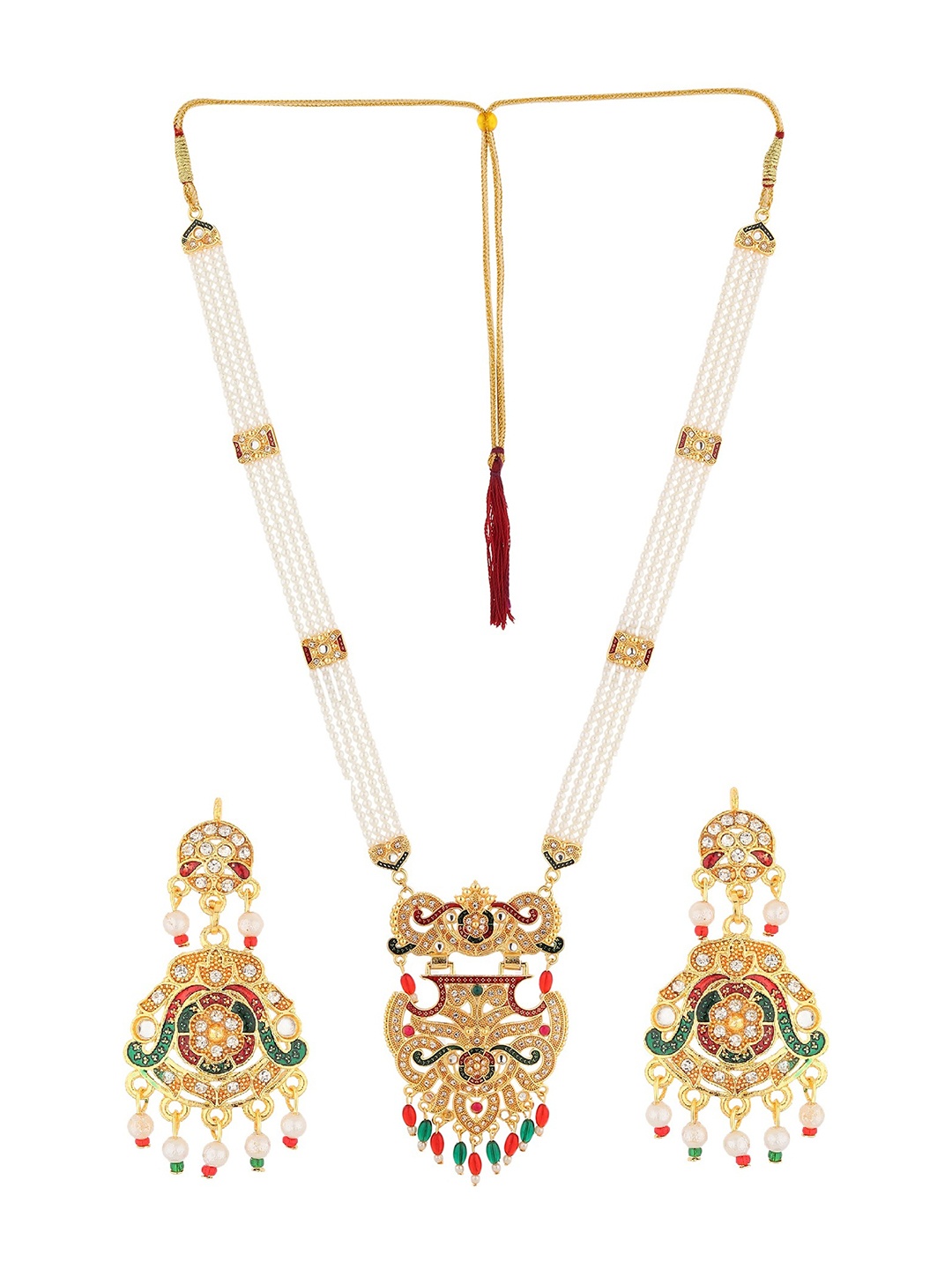 

RHOSYN Gold-Plated CZ Studded & Beaded Jewellery Set