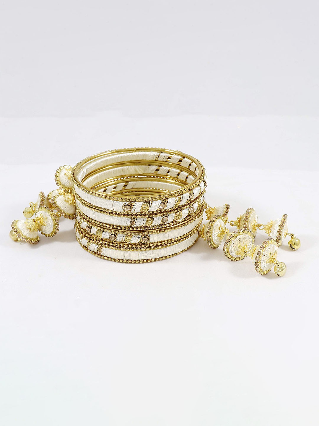

ZULKA Set Of 20 Non-Precious Metal Silk Thread and Zircon Gemstone Worked Bangle ;, Multi