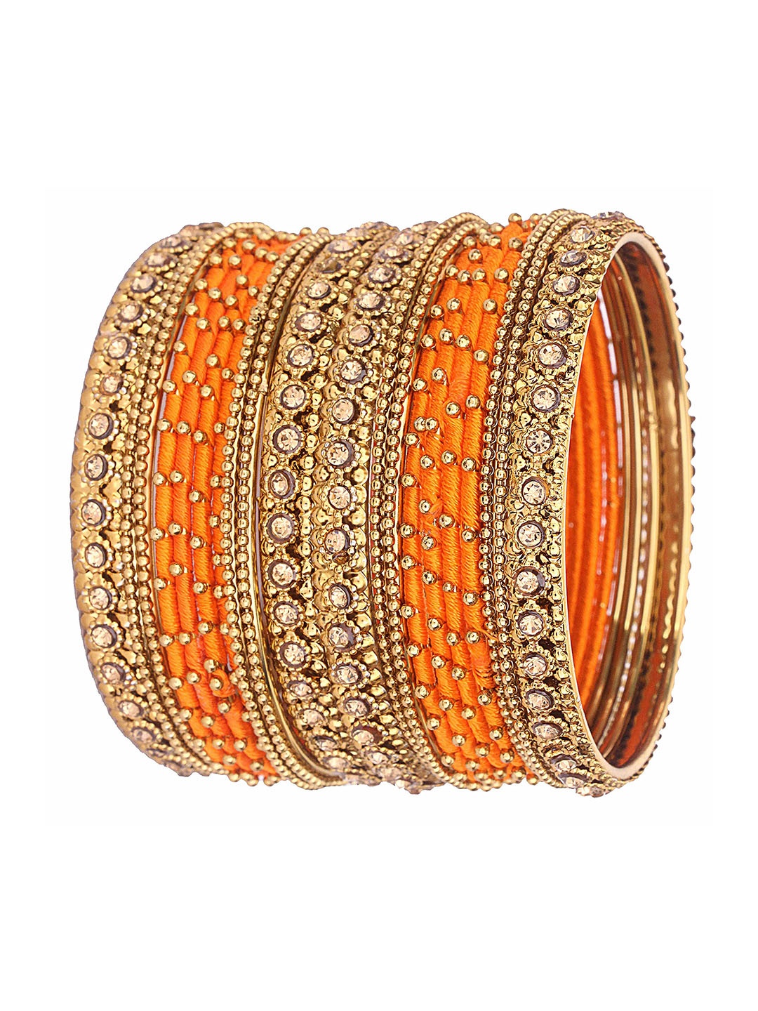 

ZULKA Set of 28 Metal With Zircon Gemstone Studded Traditional Bangle, Gold