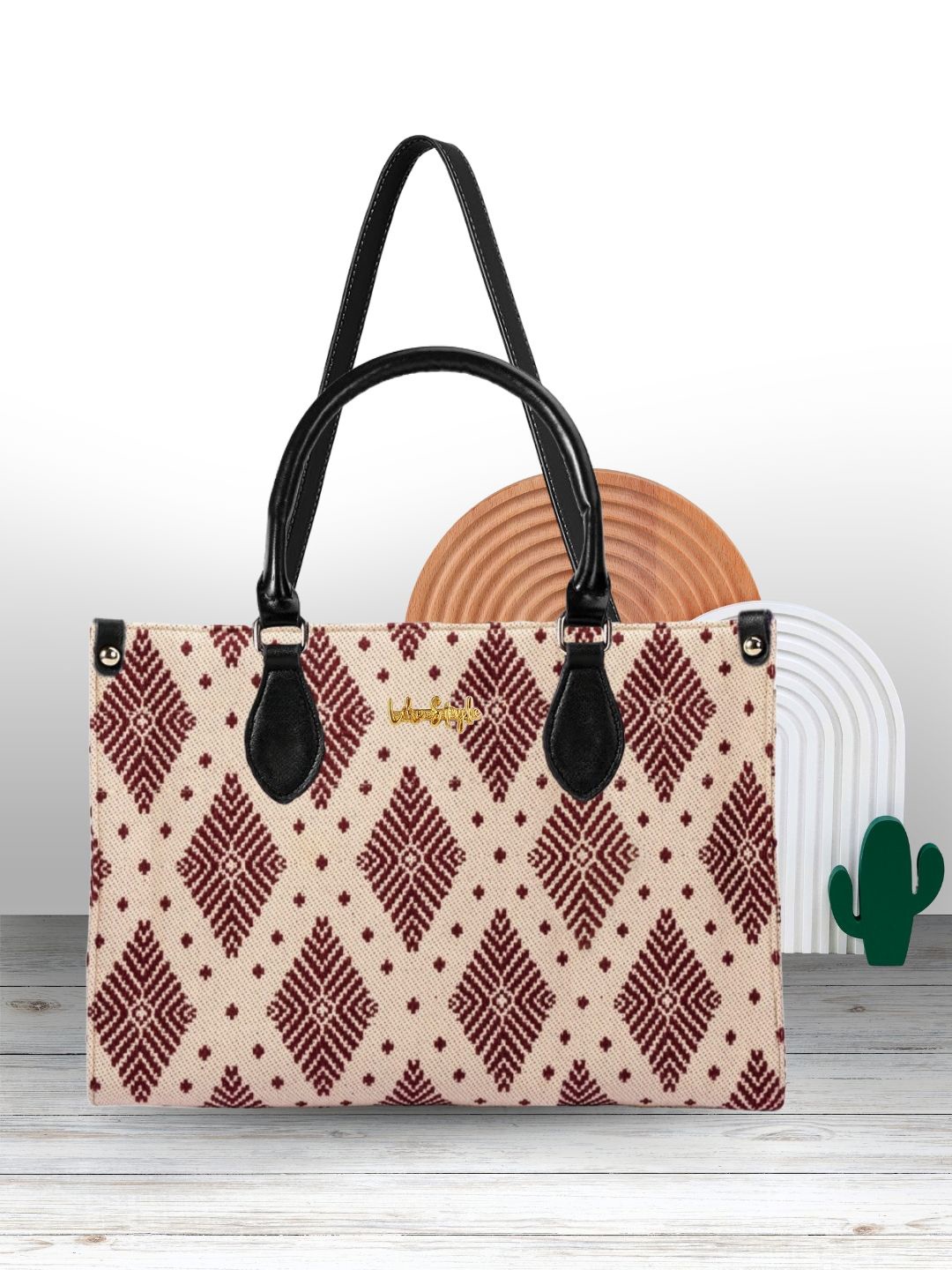

LIKE STYLE Women Ethnic Motifs Printed Structured Handheld Bag, Burgundy