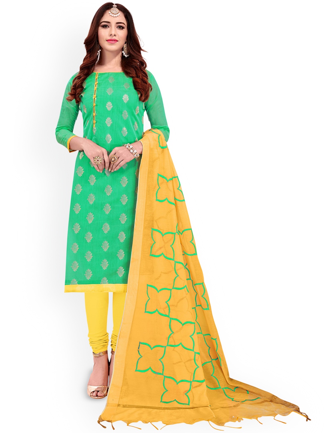 

Maroosh Floral Woven Design Banarasi Jacquard Unstitched Dress Material, Green