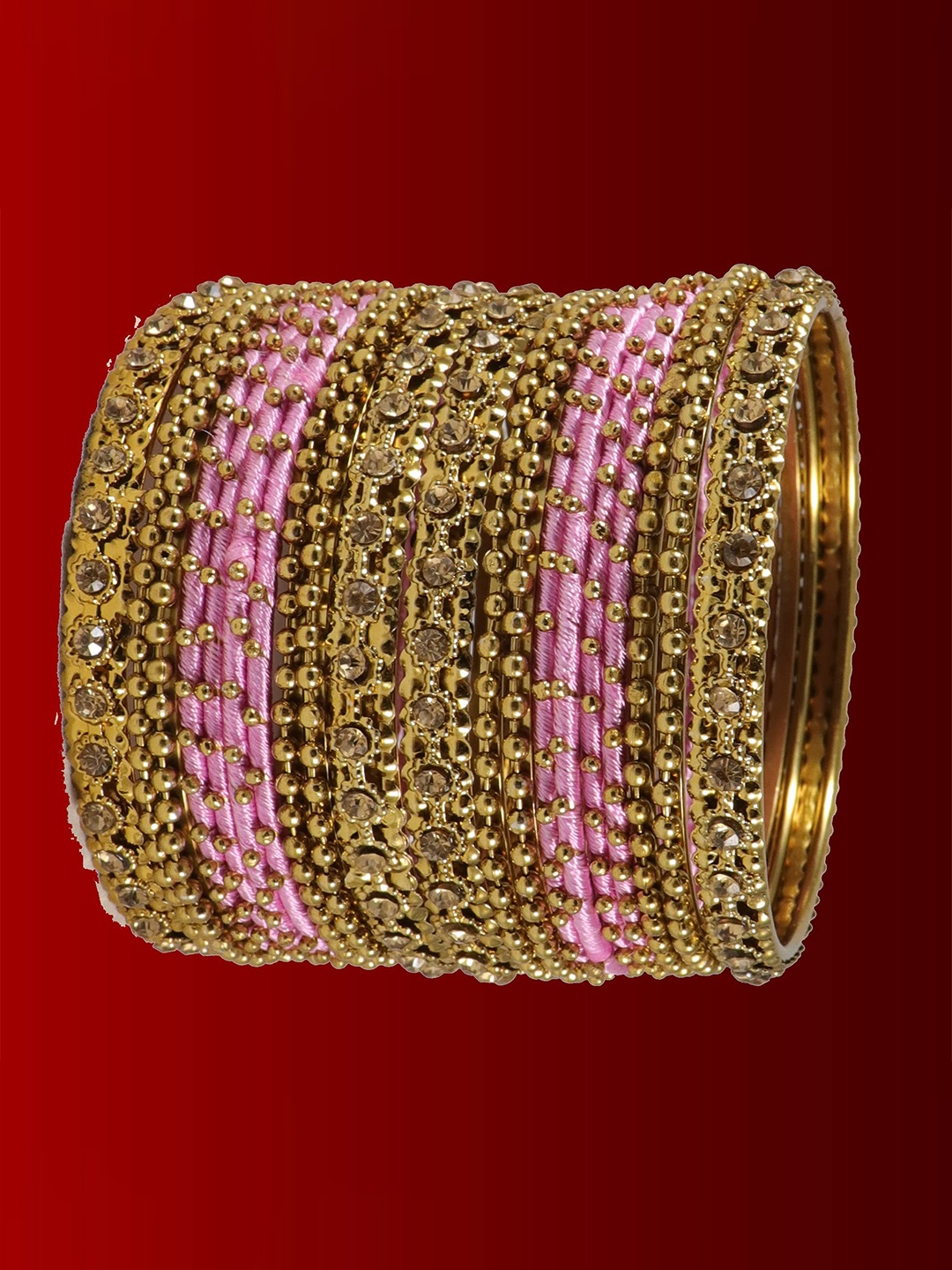 

ZULKA Set of 28 Metal With Zircon Gemstone Studded Traditional Bangle, Blue