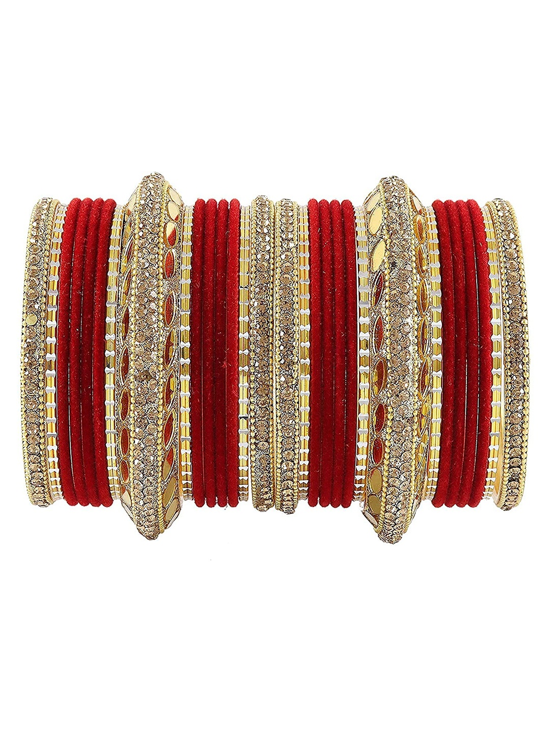 

ZULKA Set of 60 Artificial Stones and Beads Studded Bangles, Red