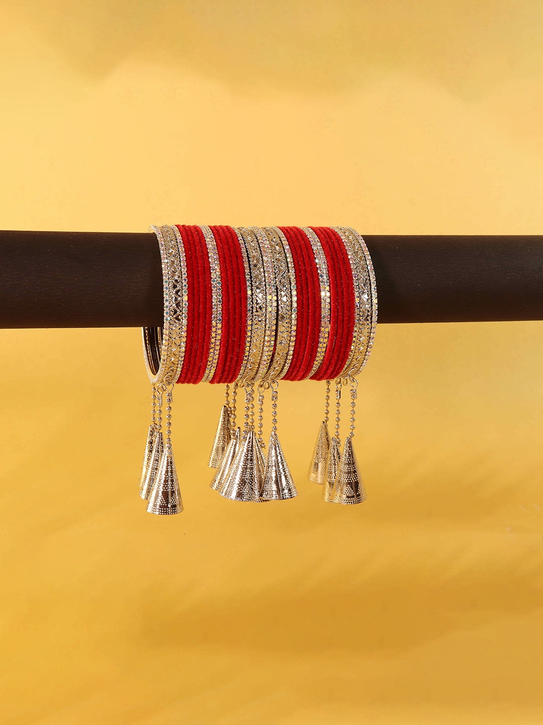 

ZULKA Set of 42 Metal Stone Studded Bangles, Silver