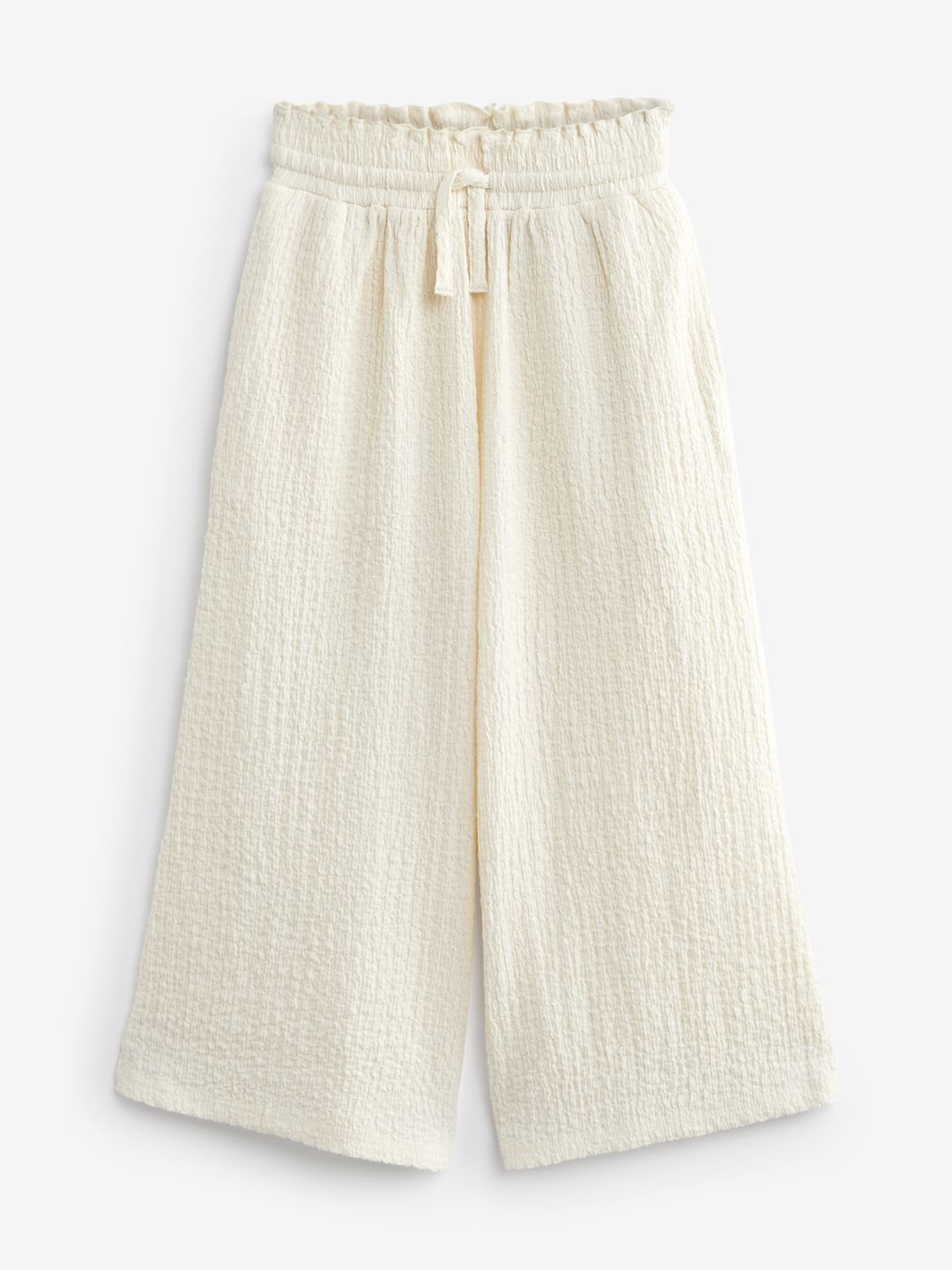 

NEXT Girls Crinkle Texture Jersey Wide Leg Trousers, Cream