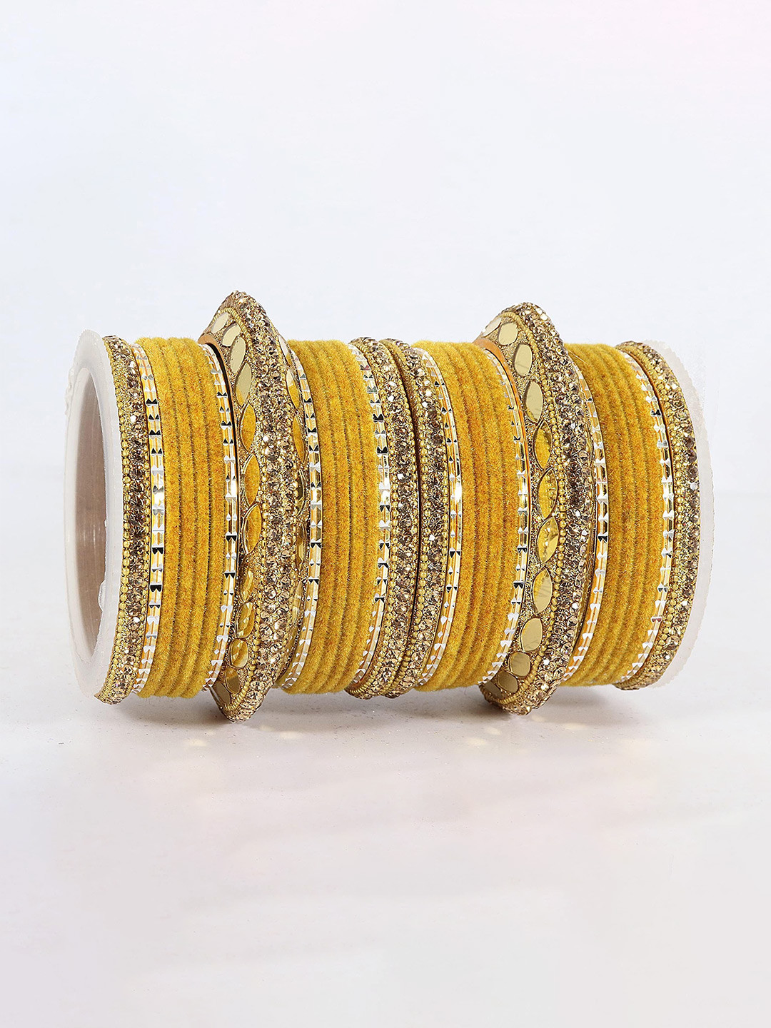 

ZULKA Set of 60 Gold Plated Metal Bangles Chuda with Zircon Stone & Beads, Magenta