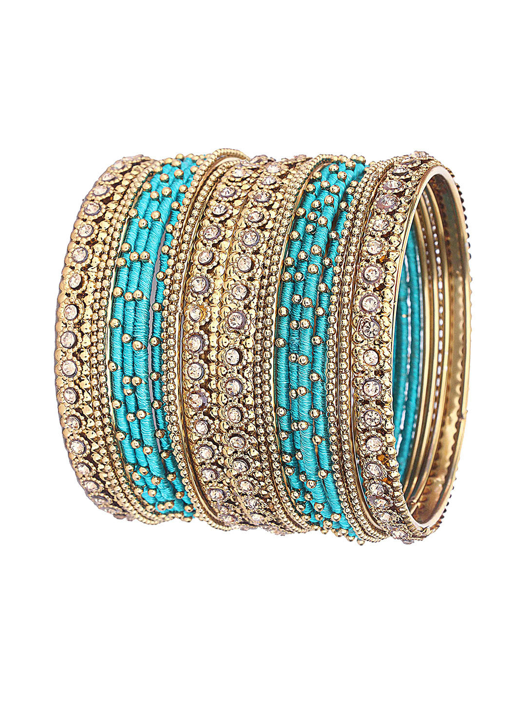 

ZULKA Set of 28 Metal With Zircon Gemstone Studded Traditional Bangle, Orange