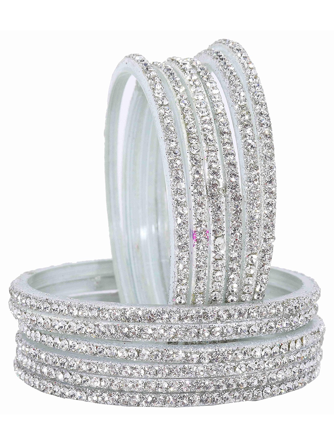 

ZULKA Set of 12 Artificial Stones and Beads Studded Bangles, Silver