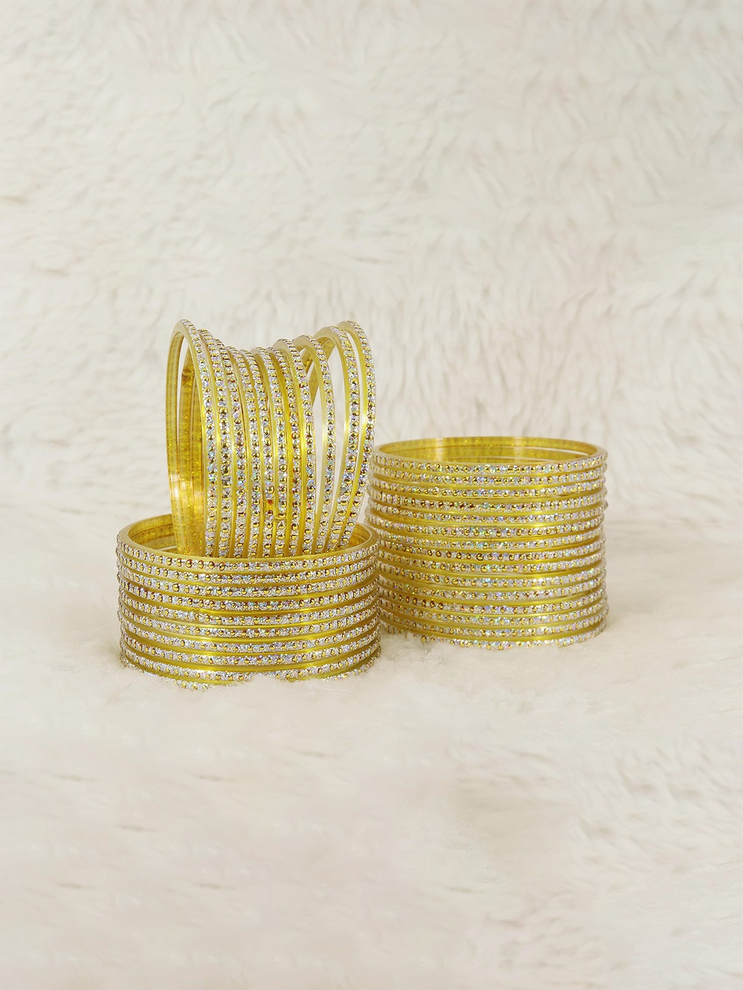 

ZULKA Set of 36 Glass Bangles with Golden Polka Dots & Glitter | Fancy Bangles, Green