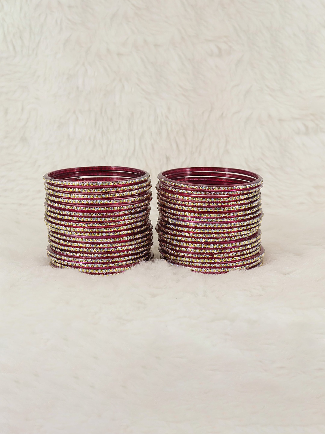 

ZULKA Set of 36 Glass Bangles with Golden Polka Dots & Glitter, Maroon
