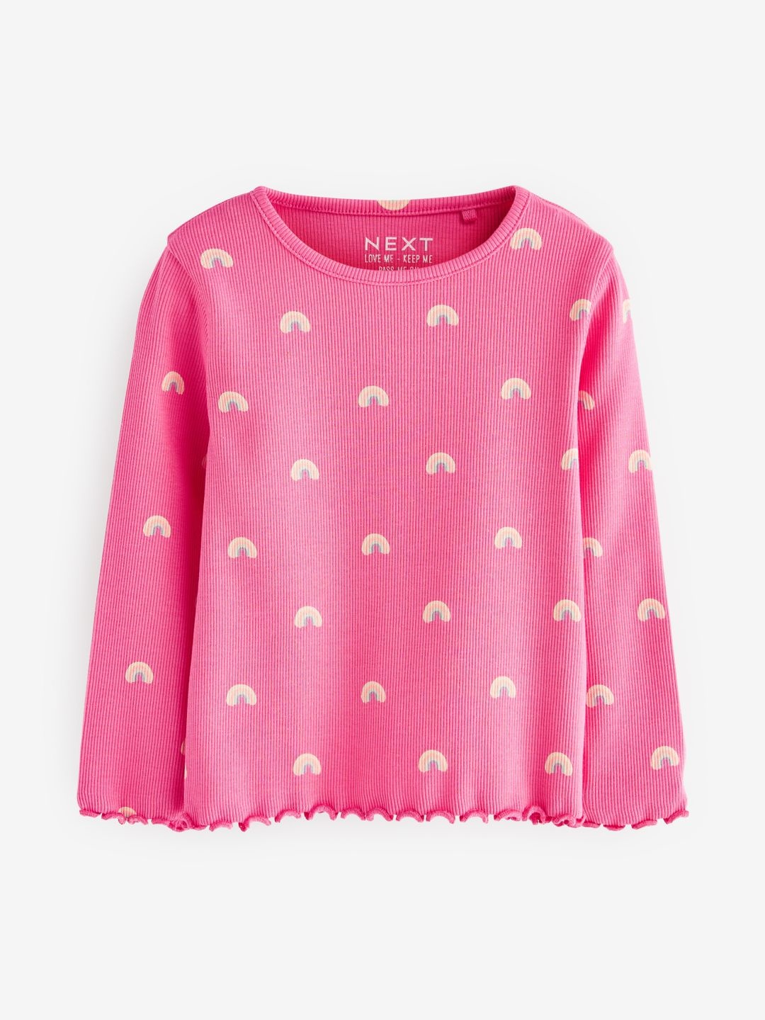 

NEXT Girls Ribbed Rainbow Printed Top, Pink