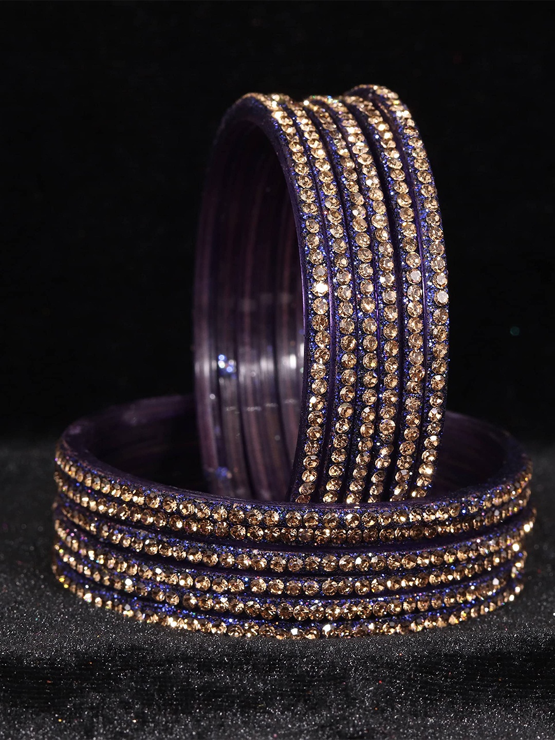 

ZULKA Set of 12 Glass Zircon Gemstone Studded Glossy Finished Bangle, Grey