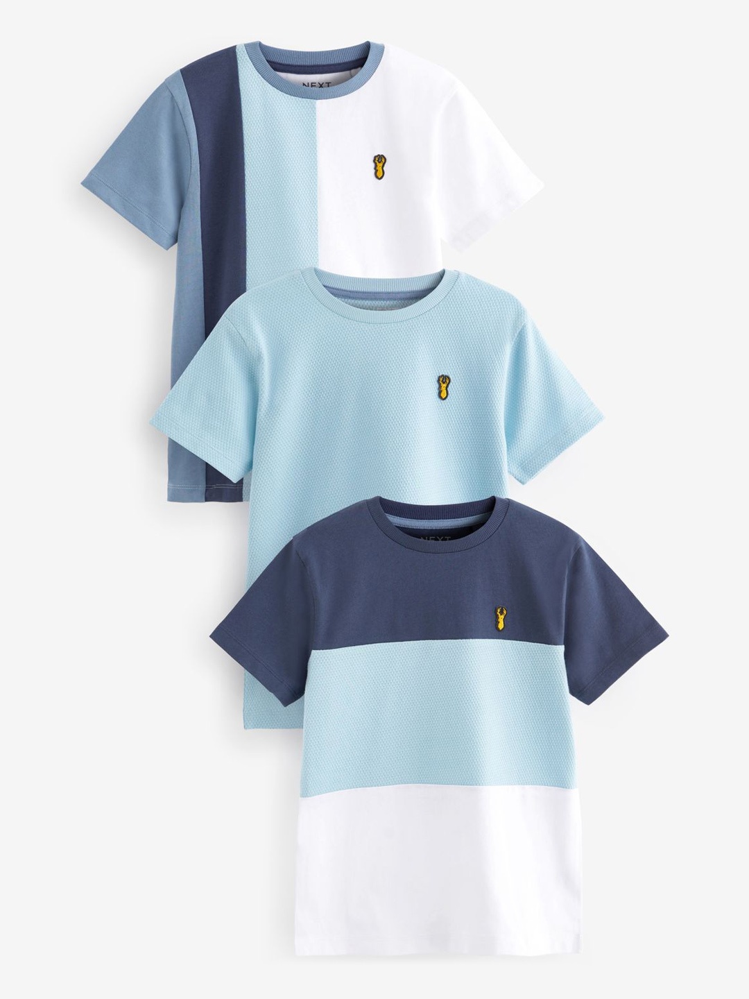 

NEXT Boys Set of 3 Colourblocked Pure Cotton T-shirt, Blue