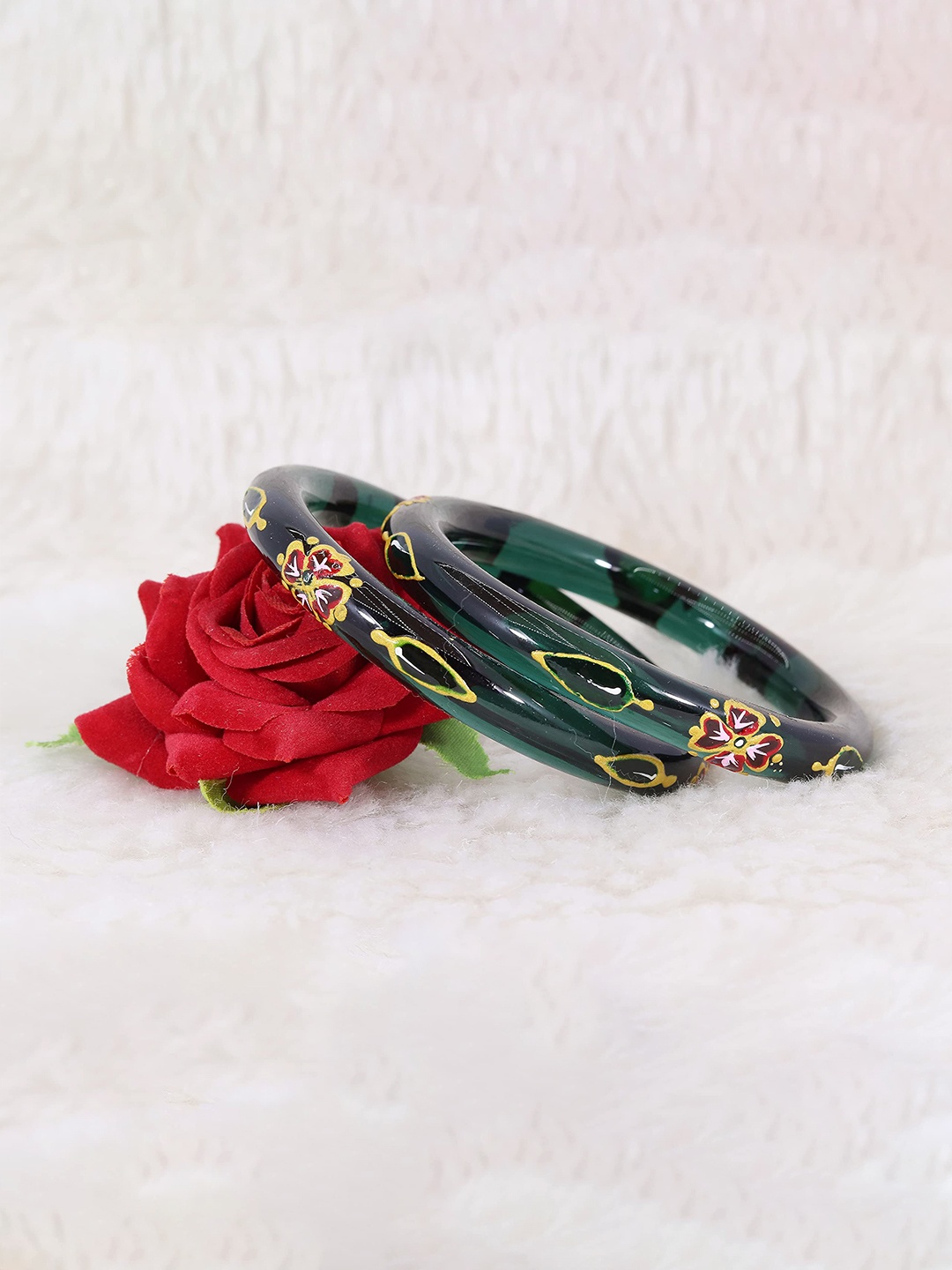 

ZULKA Set of 2 Alloy Base Printed Bangels, Green