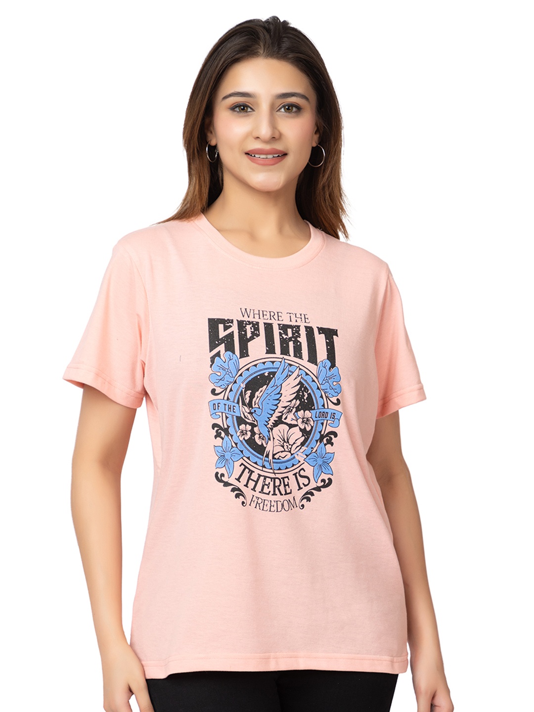 

HILFIRE REGION Women Graphic Printed Round Neck Cotton T-shirt, Pink