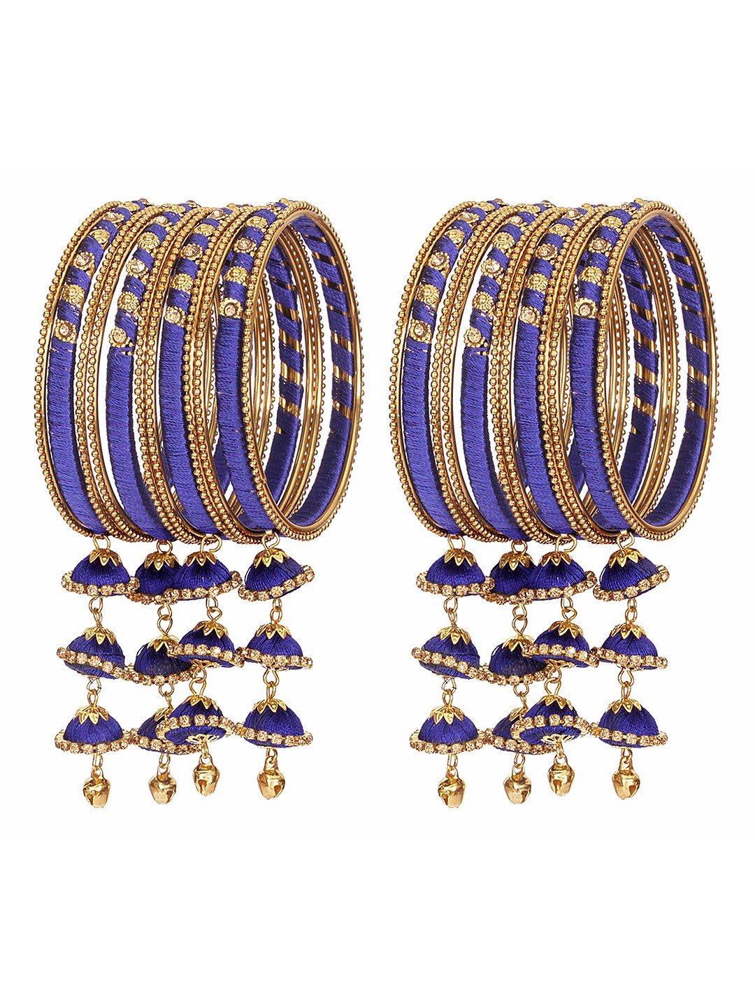 

ZULKA Set Of 20 Metal Silk Thread and Zircon Gemstone Worked Bangle, Magenta