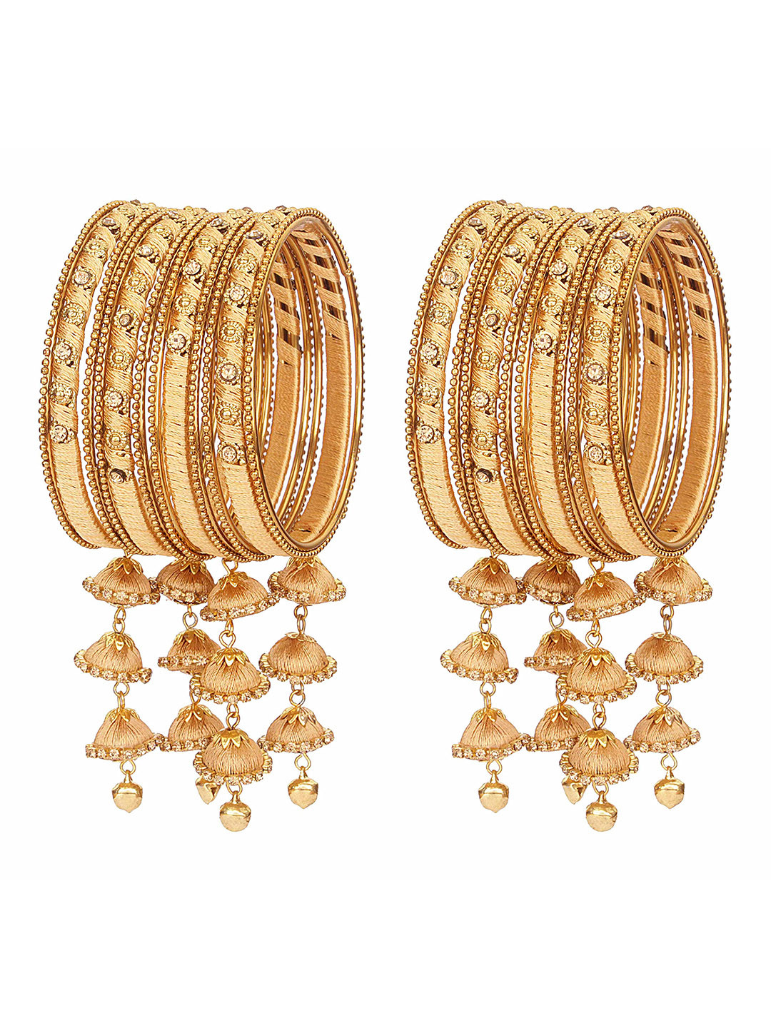 

ZULKA Set Of 20 Non-Precious Metal Silk Thread and Zircon Gemstone Worked Bangles, Yellow