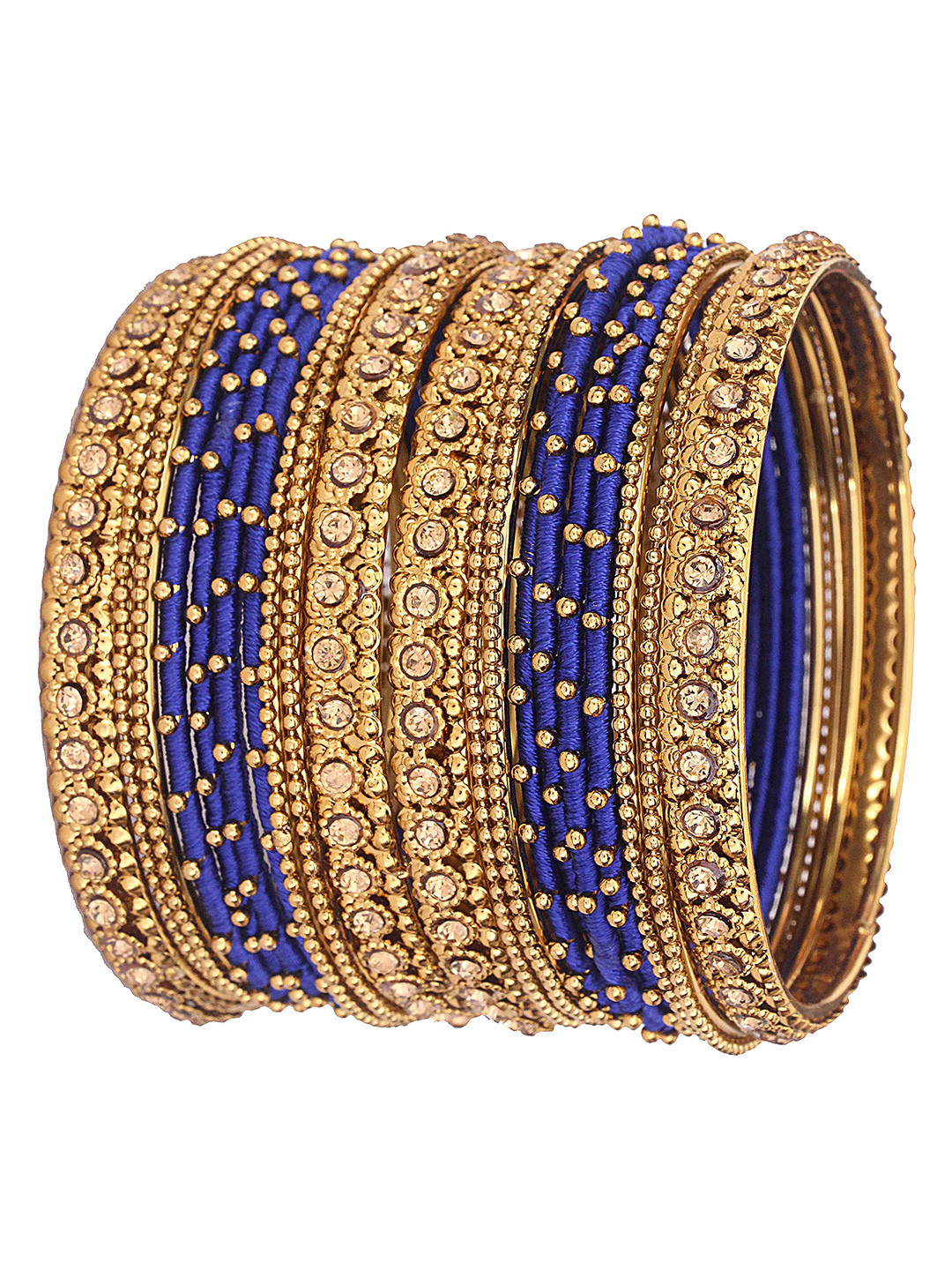 

ZULKA Set of 28 Zircon Gemstone Studded Traditional Metal Bangle, Gold