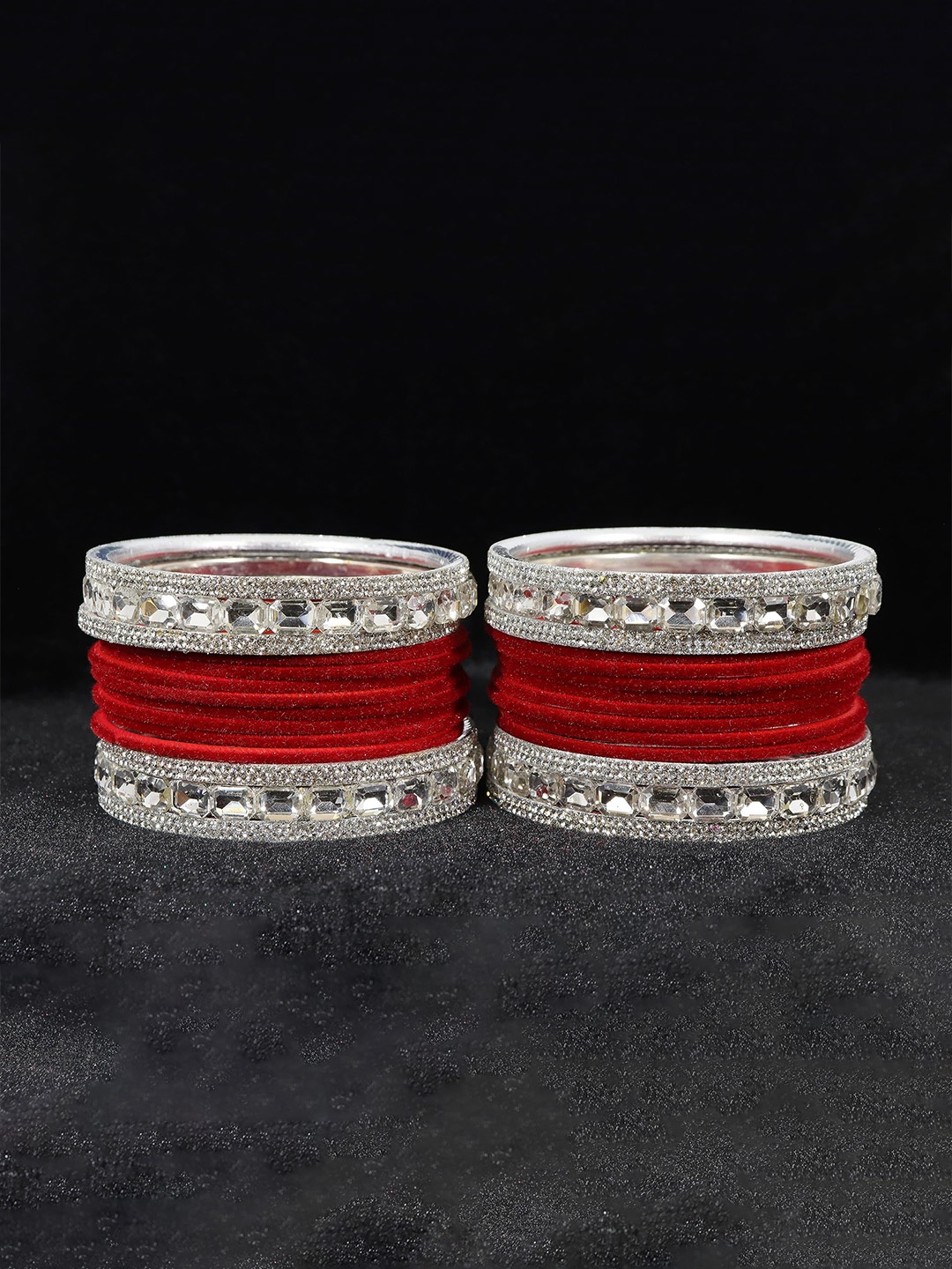 

ZULKA Set OF 28 Silver-Plated Zircon Gemstone Velvet Bangles