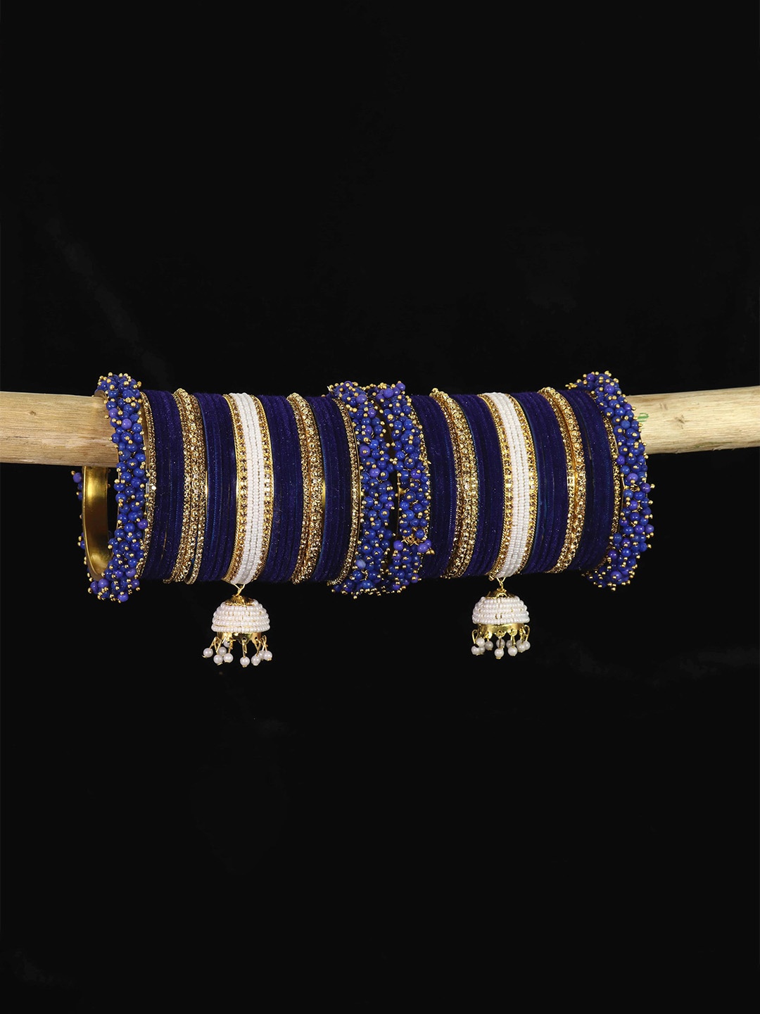 

ZULKA Set of 54 Artificial Stones and Beads Studded Bangles, Blue