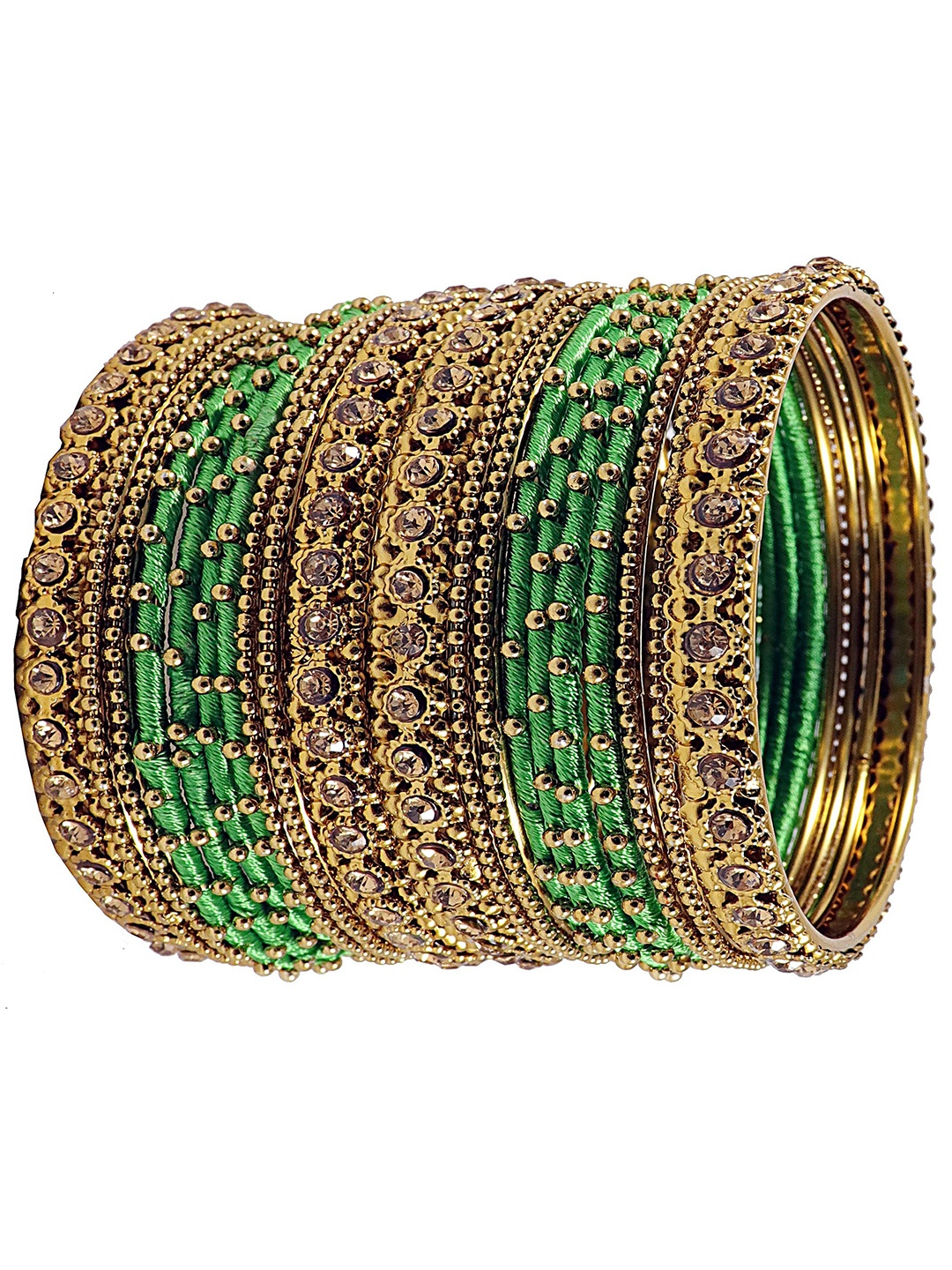 

ZULKA Set of 28 Zircon Gemstone Studded Bangles, Green