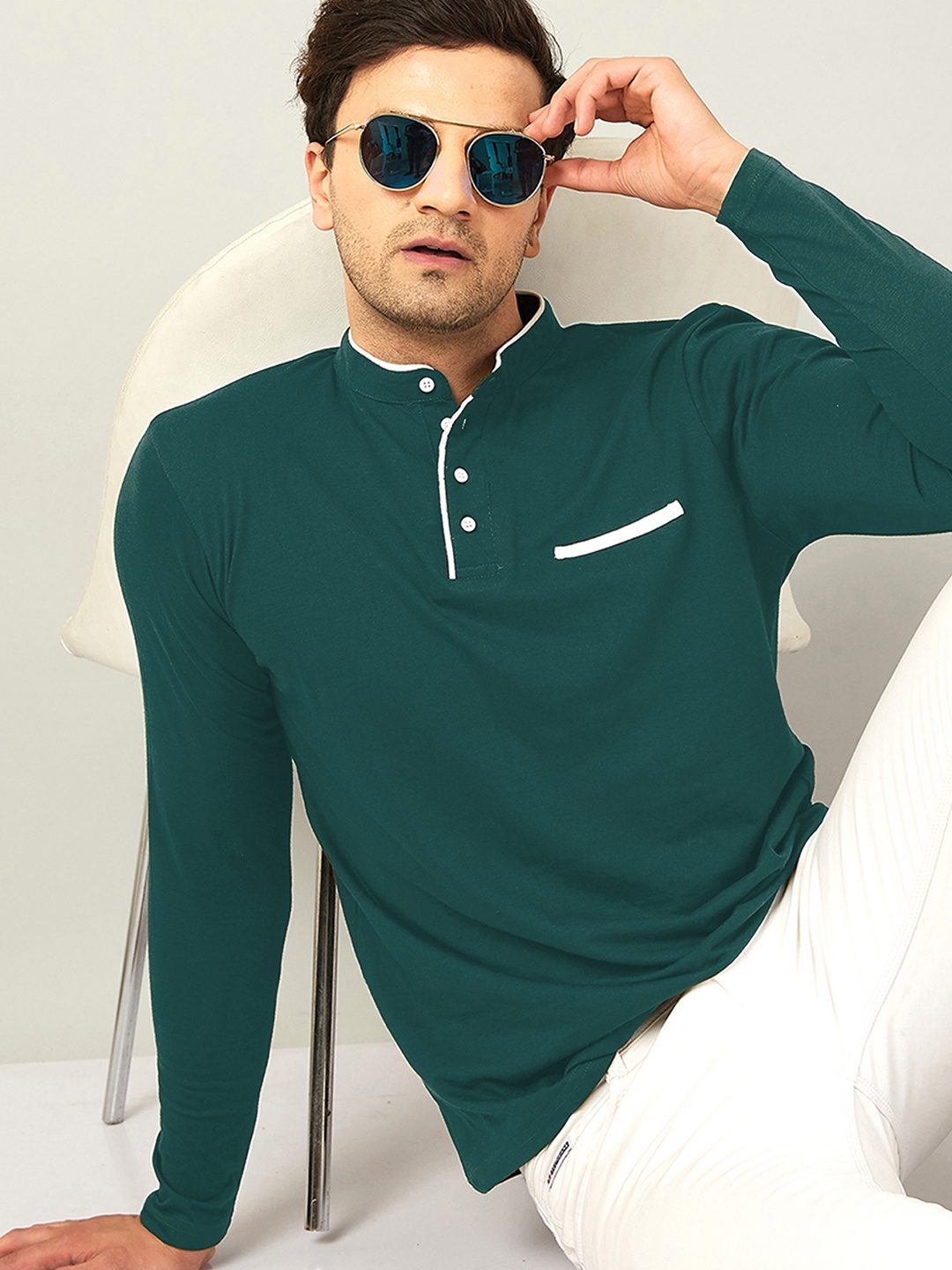 

AUSK Striped Full Sleeve Round Neck Tshirt, Green