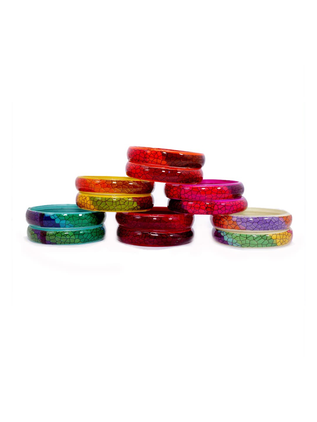 

ZULKA Set OF 48 Glass Zircon Gemstone worked Traditional and Plain Bangle, Brown