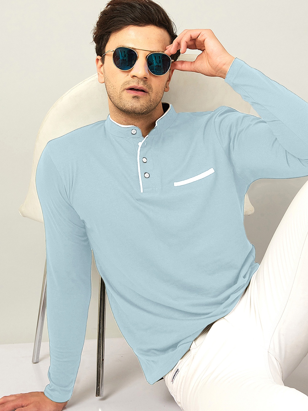 

AUSK Solid Full Sleeve Henley Neck Tshirt, Sea green
