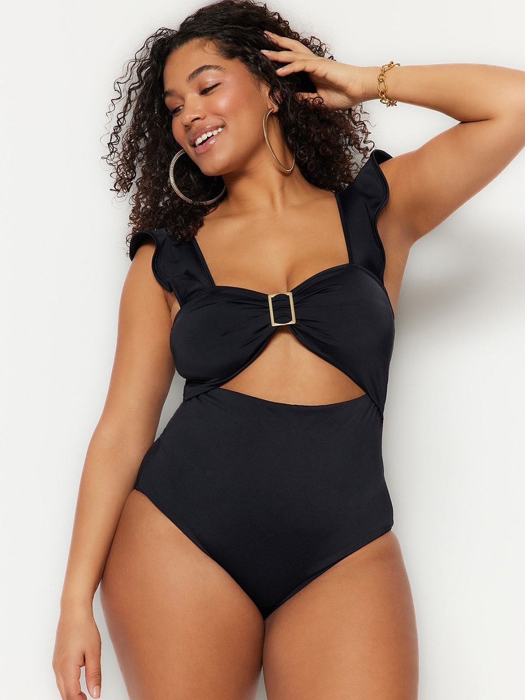 

Trendyol Plus Size Sweetheart Neck Cut Out Swim Bodysuit, Black