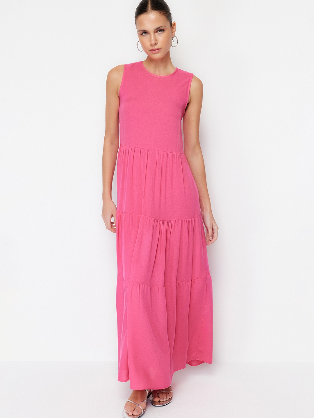 

Trendyol Tiered Maxi A-Line Dress, Pink