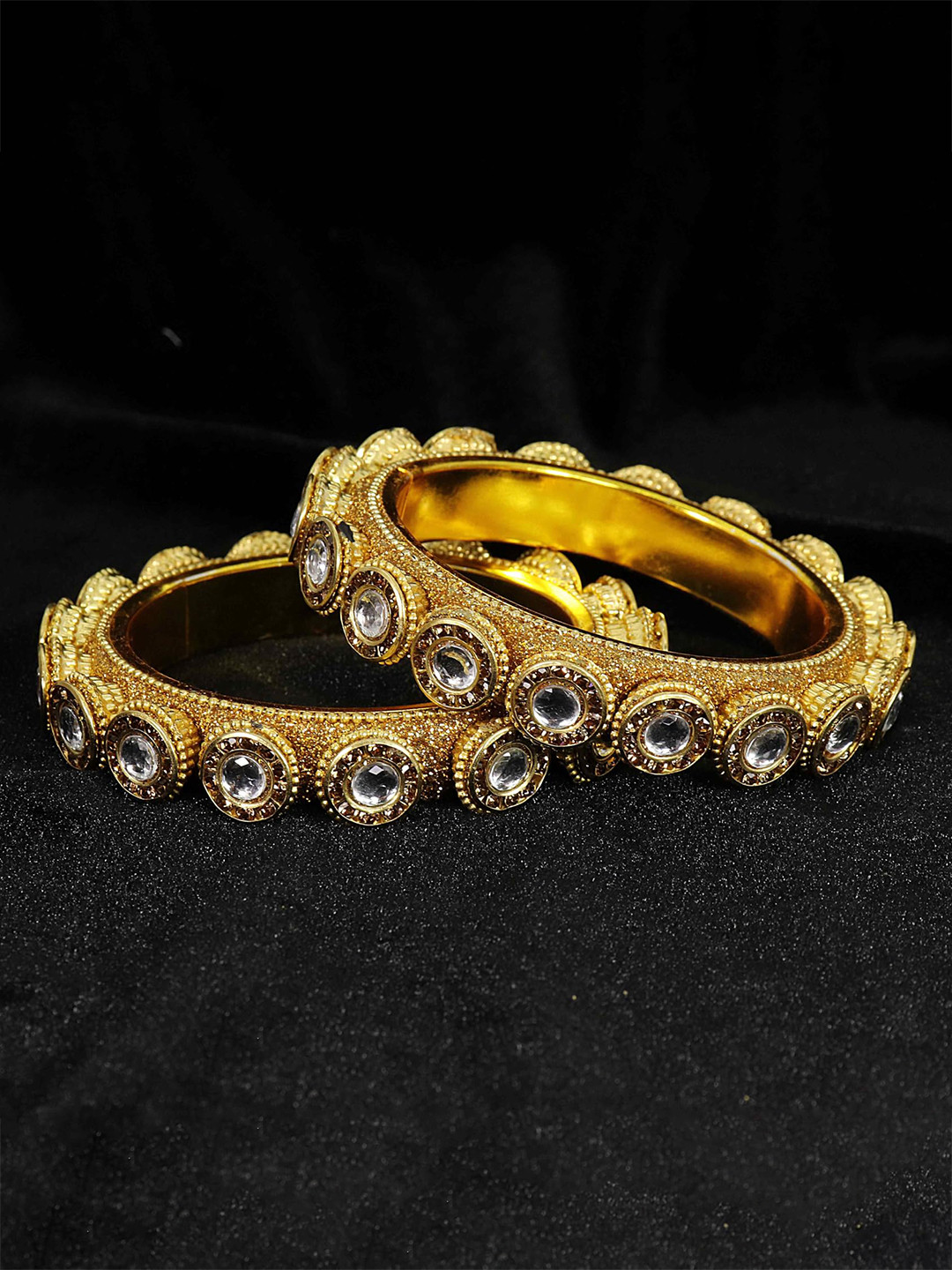 

ZULKA Set OF 2 Gold Plated Metal with Zircon Stones & Beads Rajwadi Bangles Kada