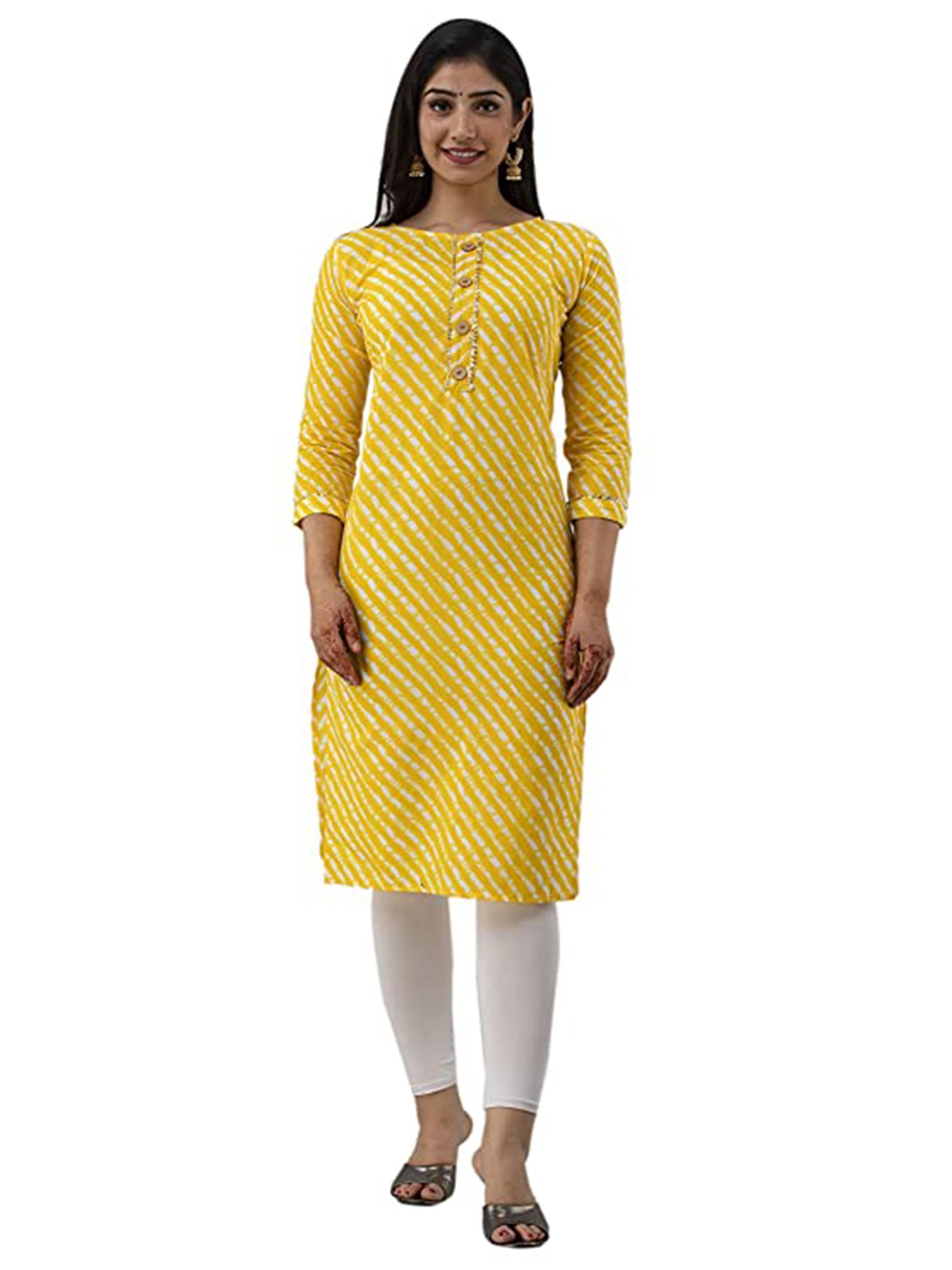 

BAESD Leheriya Printed Boat Neck Pure Cotton Straight Kurta, Yellow