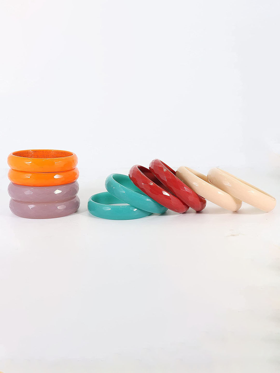 

ZULKA Women Set of 4 Glass Kada Bangles, Pink