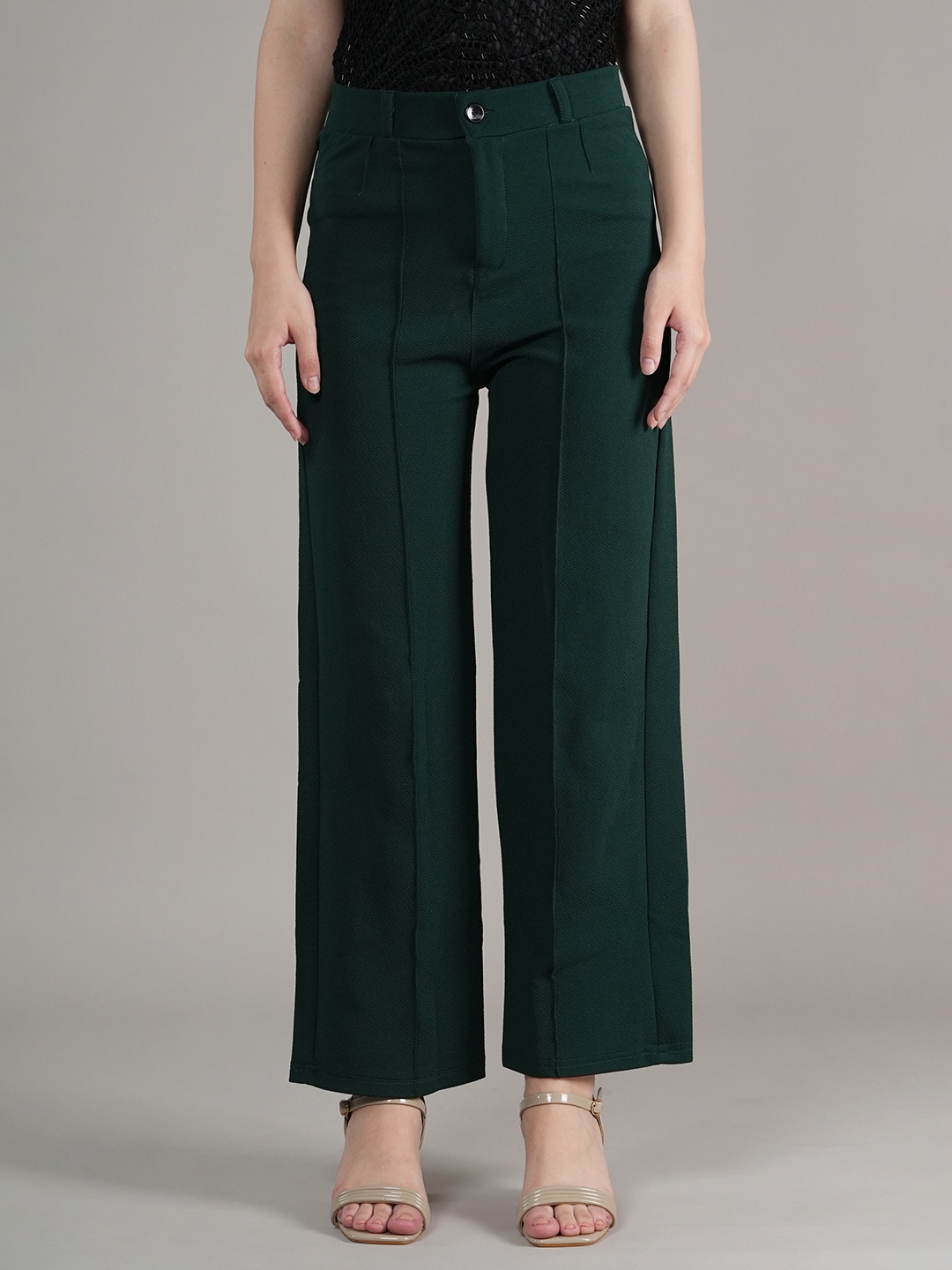 

BAESD Women Straight Fit High-Rise Easy Wash Formal Trouser, Green
