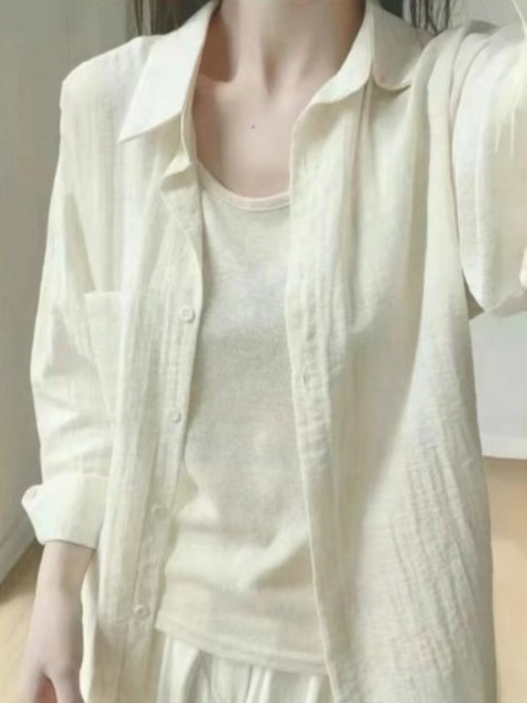 

HERE&NOW Women Comfort Solid Spread Collar Casual Shirt, Cream