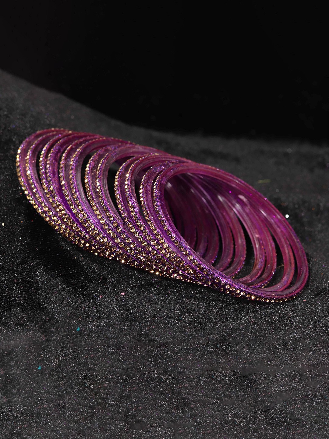 

ZULKA Set of 10 Glass Stone Studded Bangles, Purple
