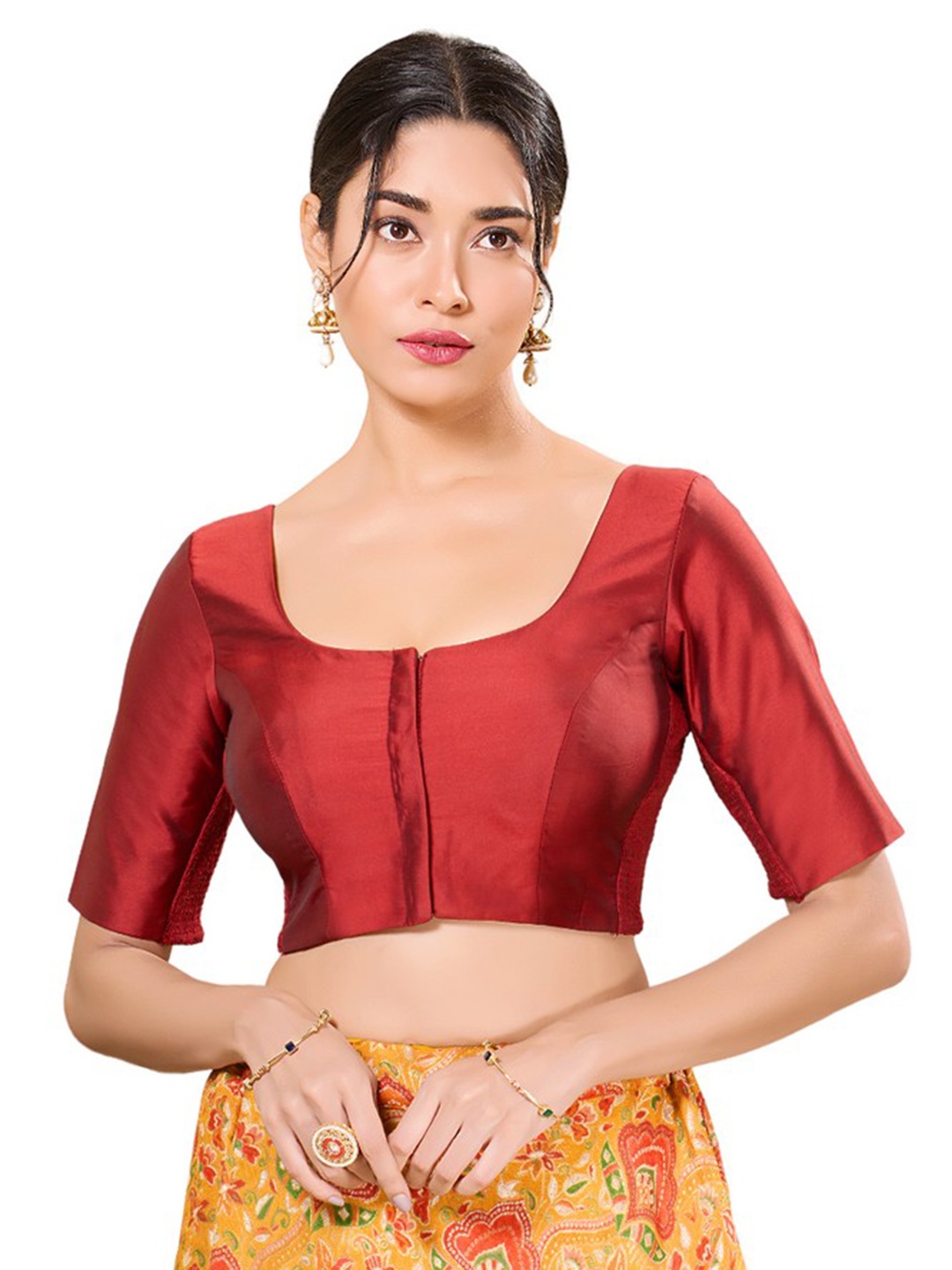 

Mmore Silk Round Neck Readymade Padded Blouse, Maroon