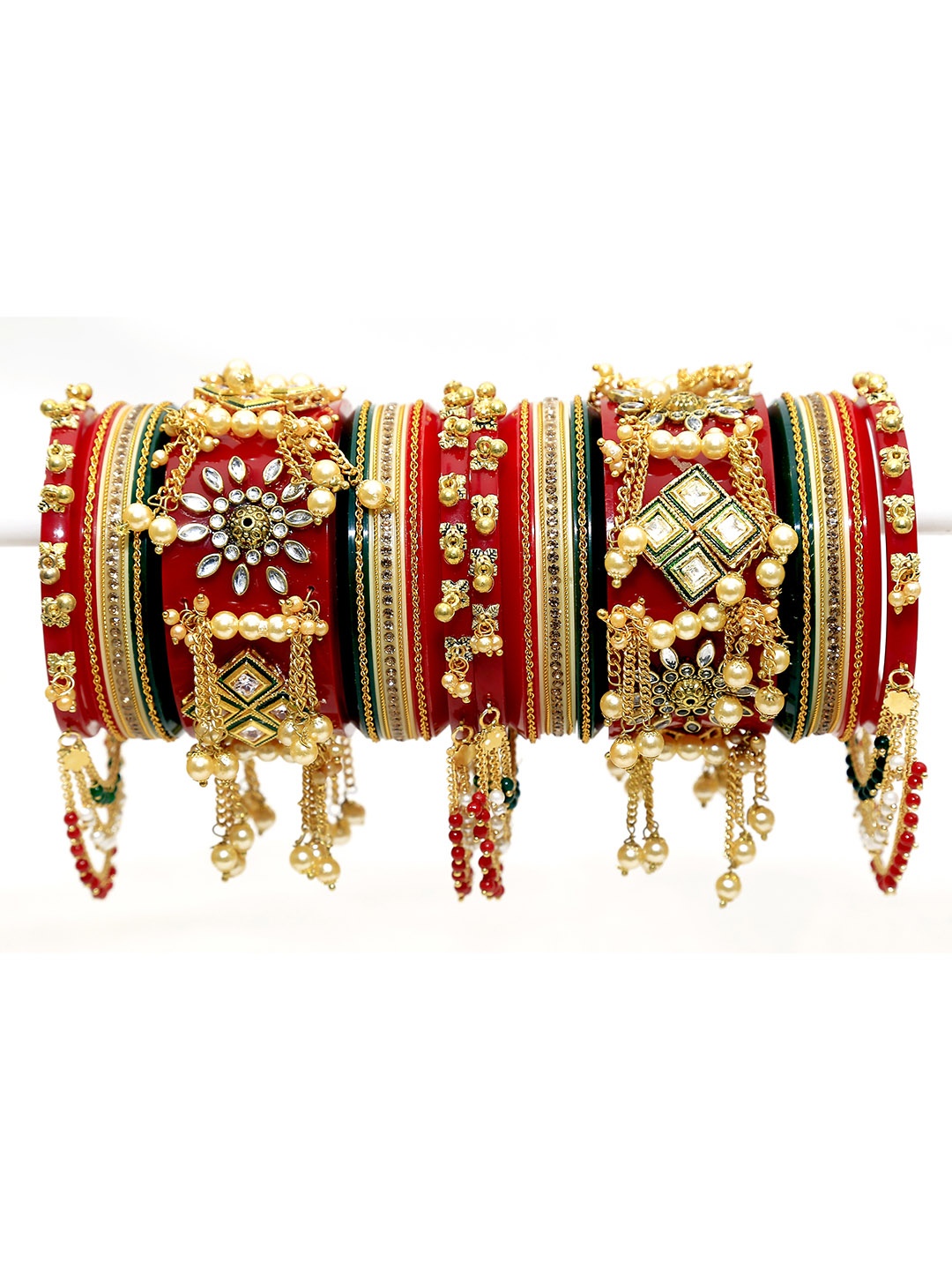 

Align Set Of 2 Gold-Plated Stone-Studded & Beaded Chuda Bangles