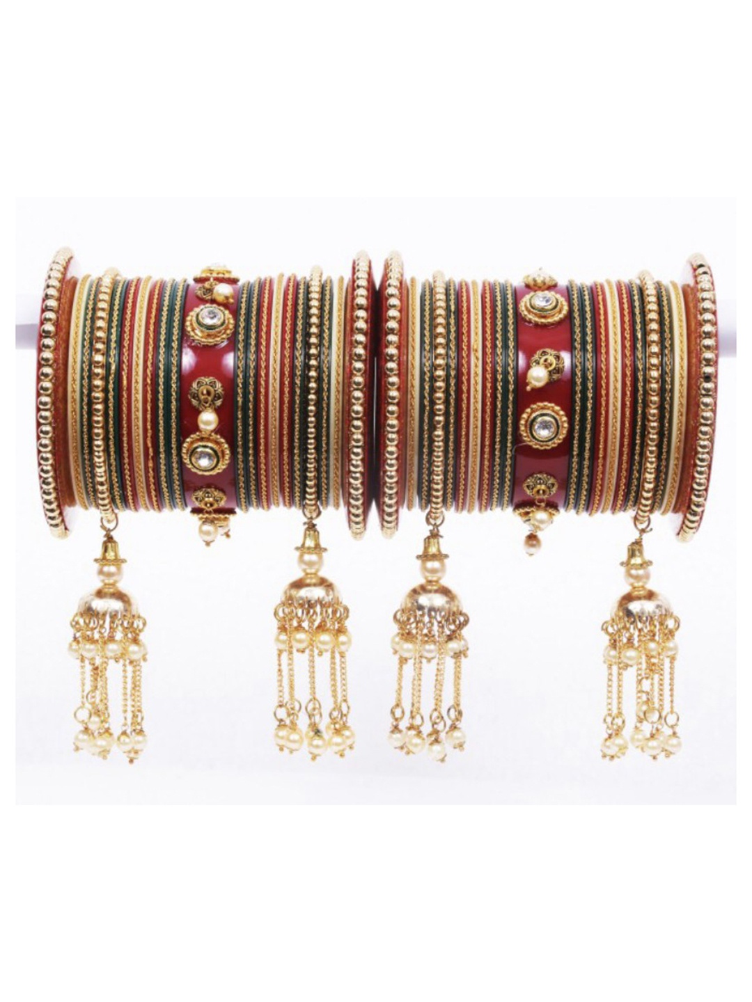 

Align Set Of 2 Gold-Plated Stone-Studded & Beaded Chuda Bangles