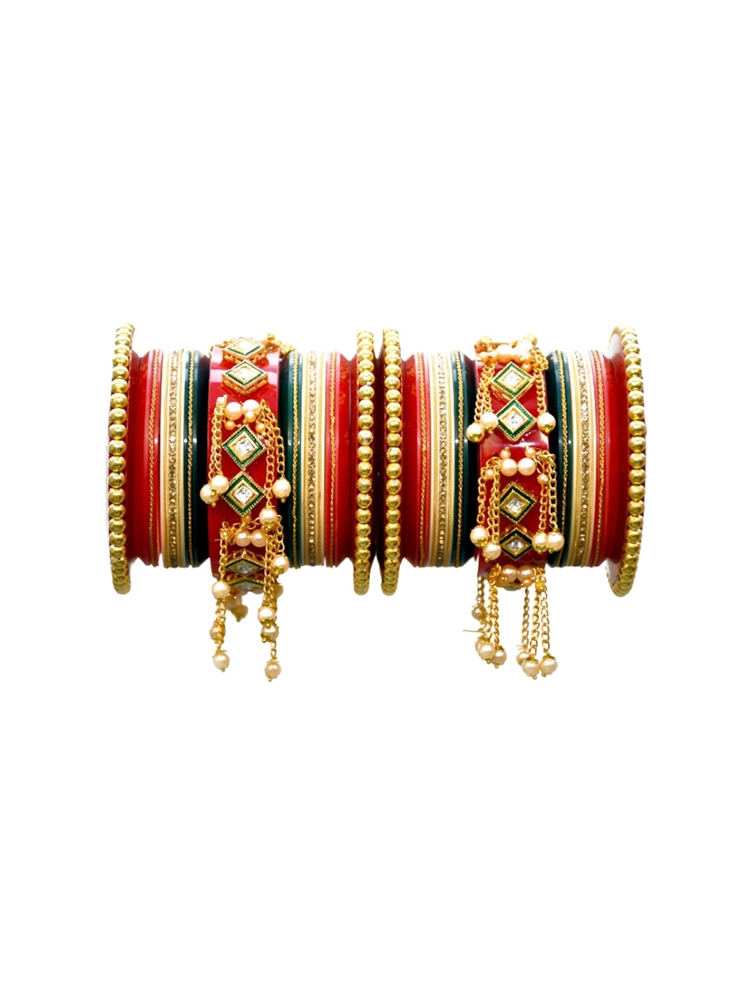 

Align Set Of 2 Gold-Plated Stone-Studded & Beaded Chudas Bangles