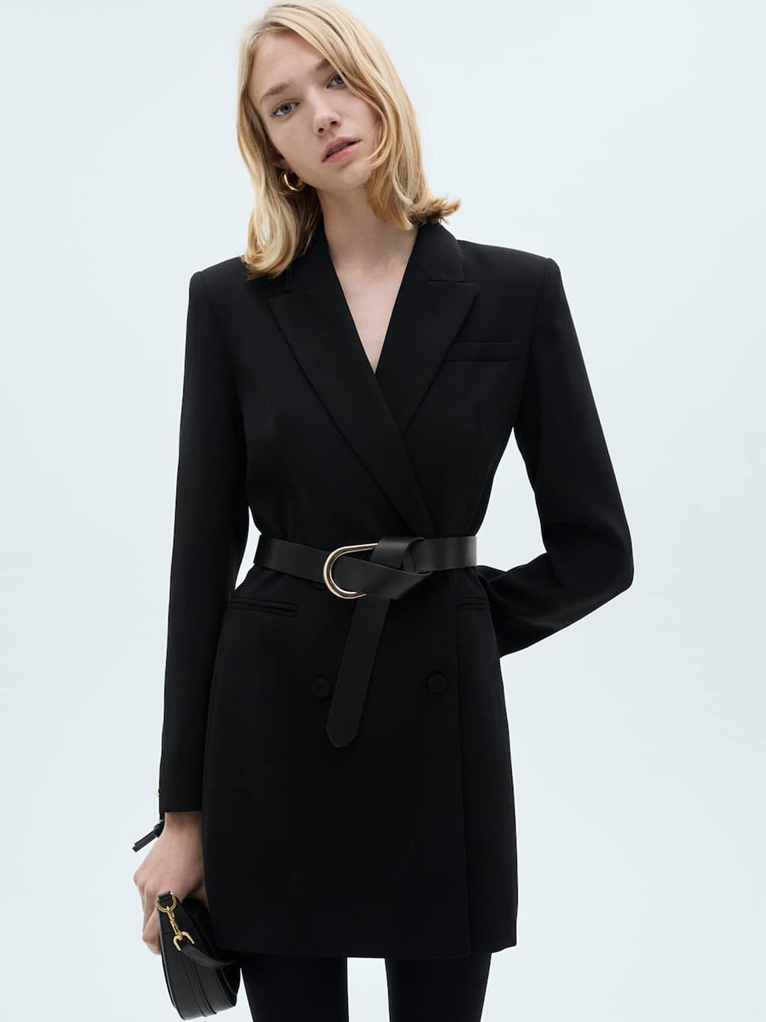 

MANGO Belted Mini Blazer Dress, Black