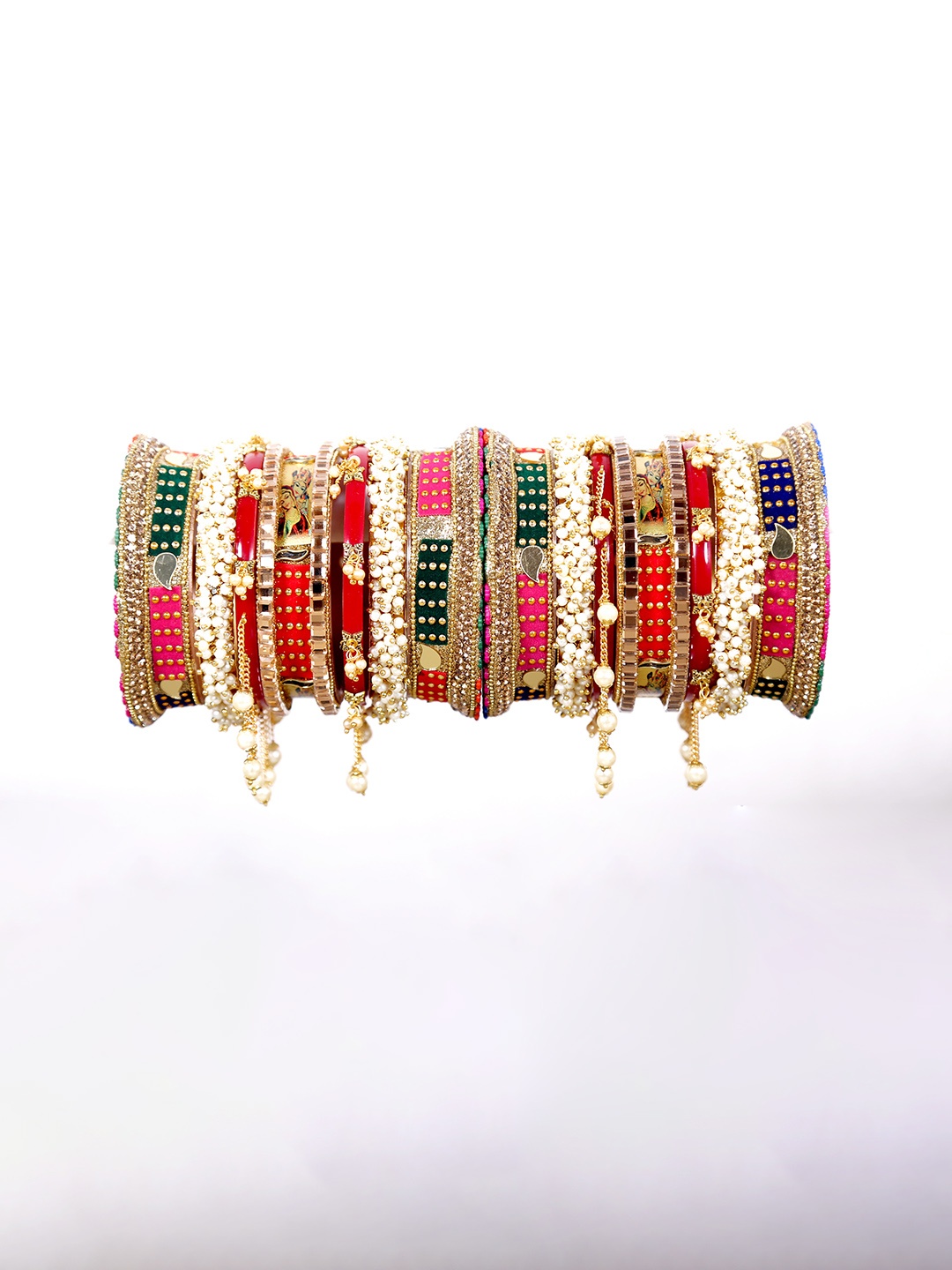 

Align Set Of 2 Gold-Plated Stone-Studded & Beaded Chuda Bangles