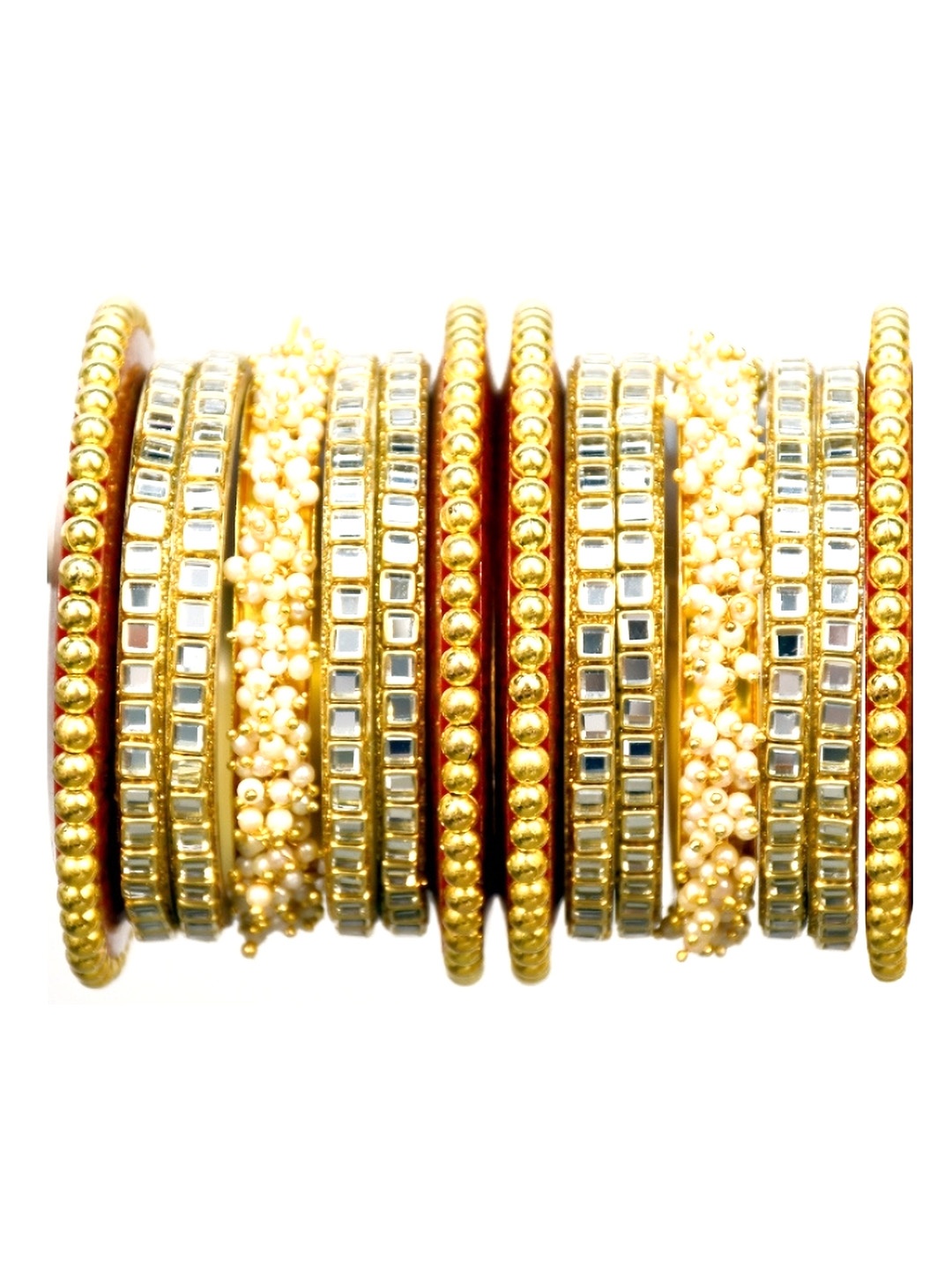 

Align Set Of 2 Gold-Plated CZ -Studded & Beaded Chuda Bangles