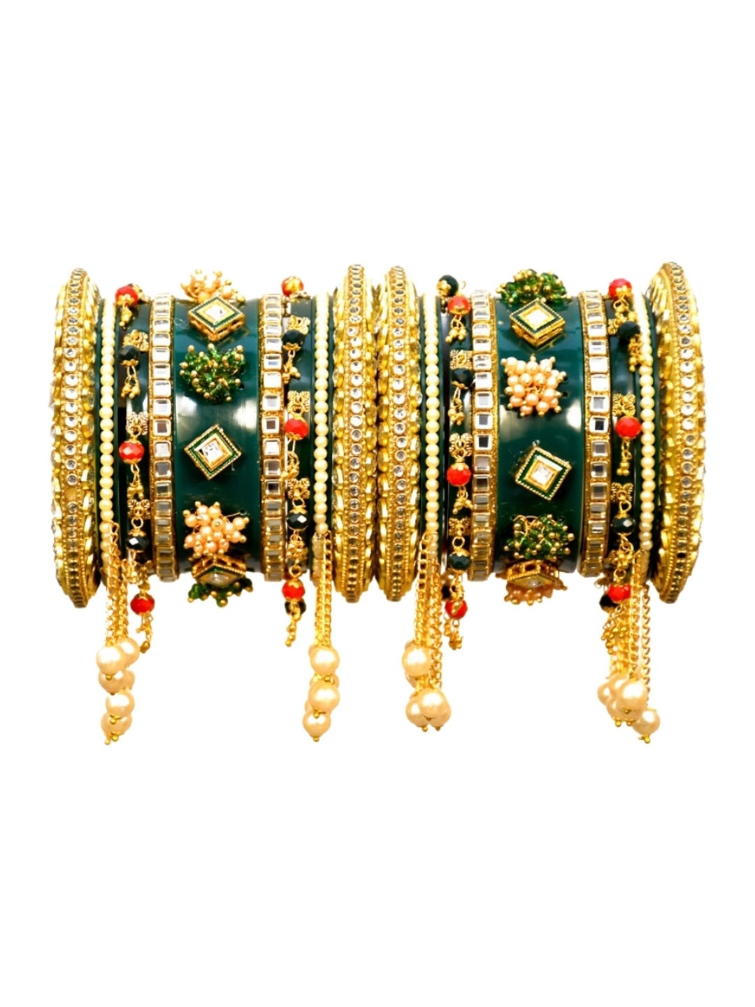 

Align Set Of 2 Gold-Plated Stones Studded & Beaded Chudas Bangles